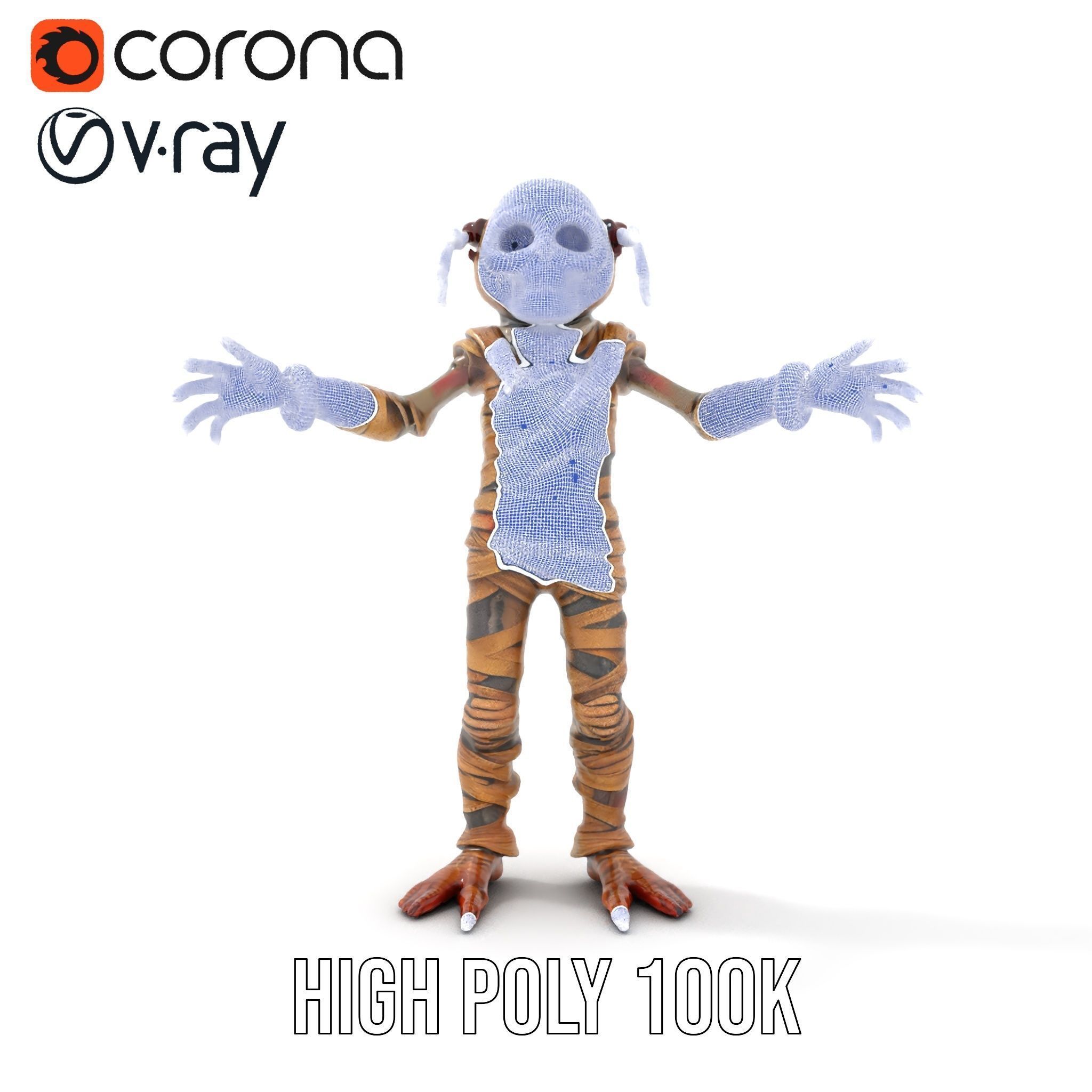 Mummy Skeleton Warrior Rigged and Animated Character Model Low-poly 3D model_31