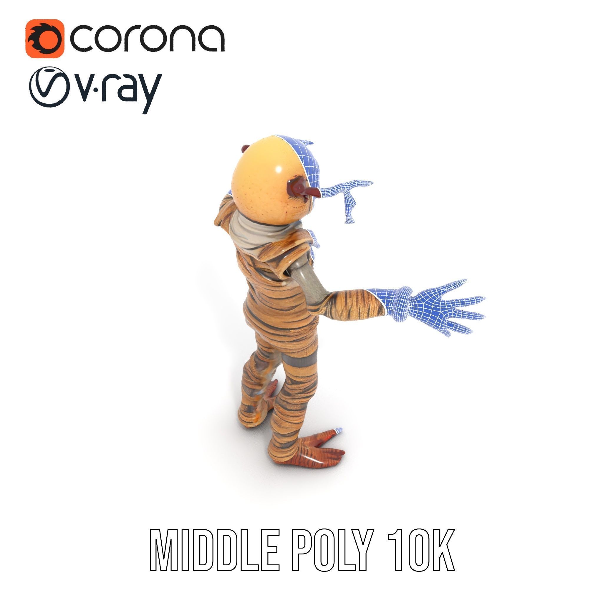 Mummy Skeleton Warrior Rigged and Animated Character Model Low-poly 3D model_26