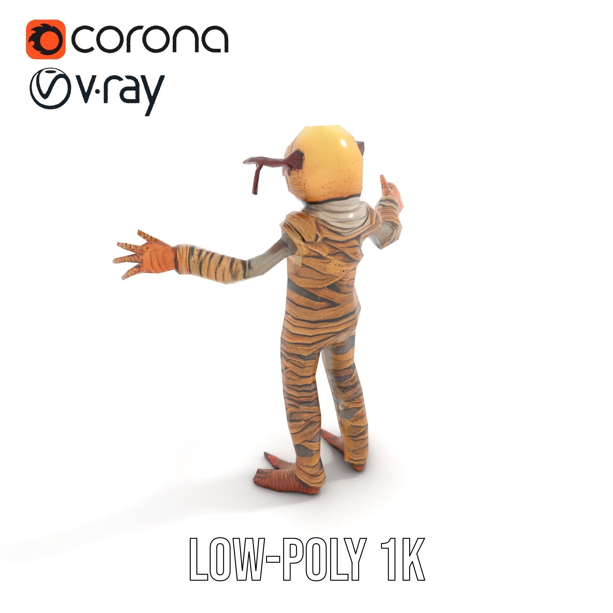 Mummy Skeleton Warrior Rigged and Animated Character Model Low-poly 3D model_22