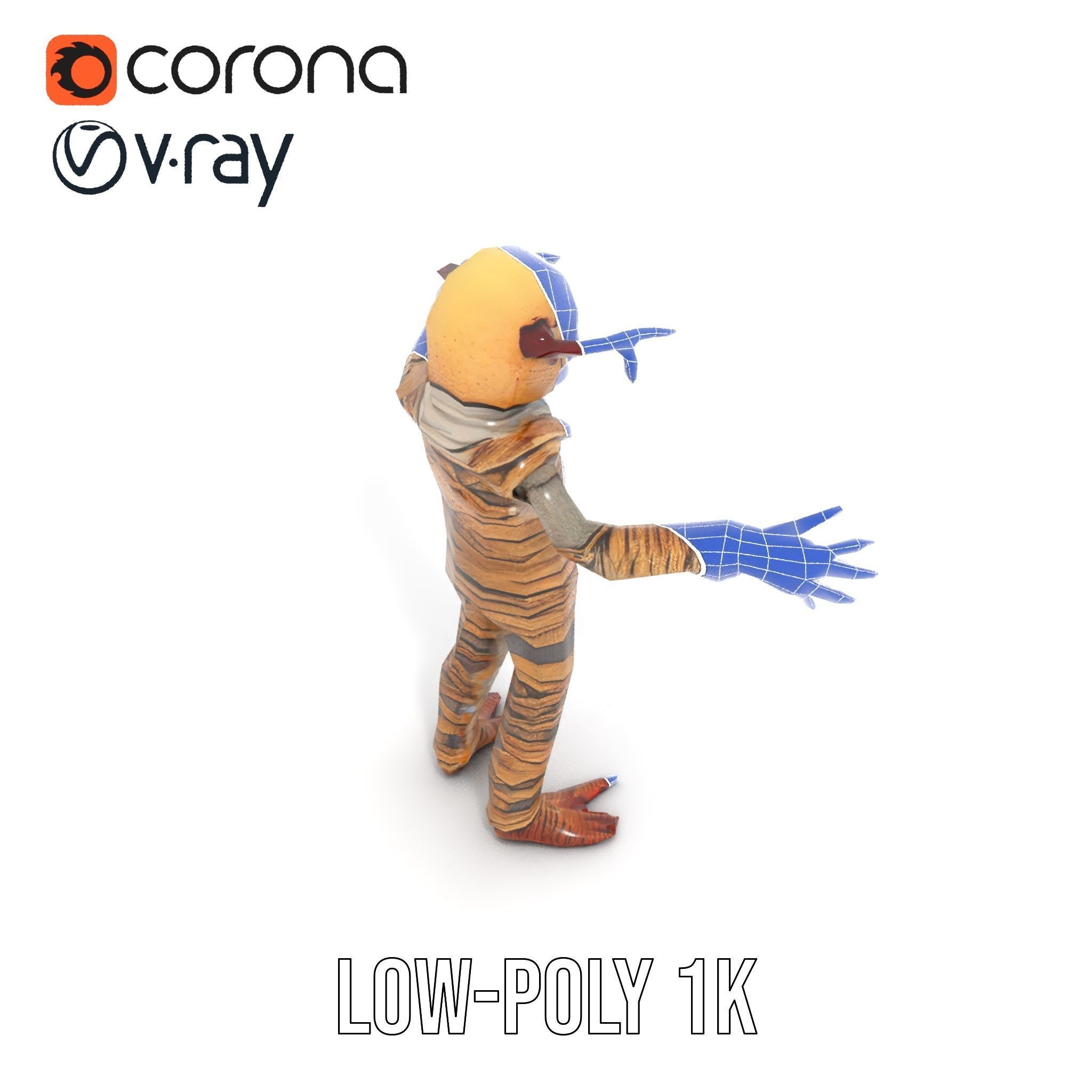 Mummy Skeleton Warrior Rigged and Animated Character Model Low-poly 3D model_27