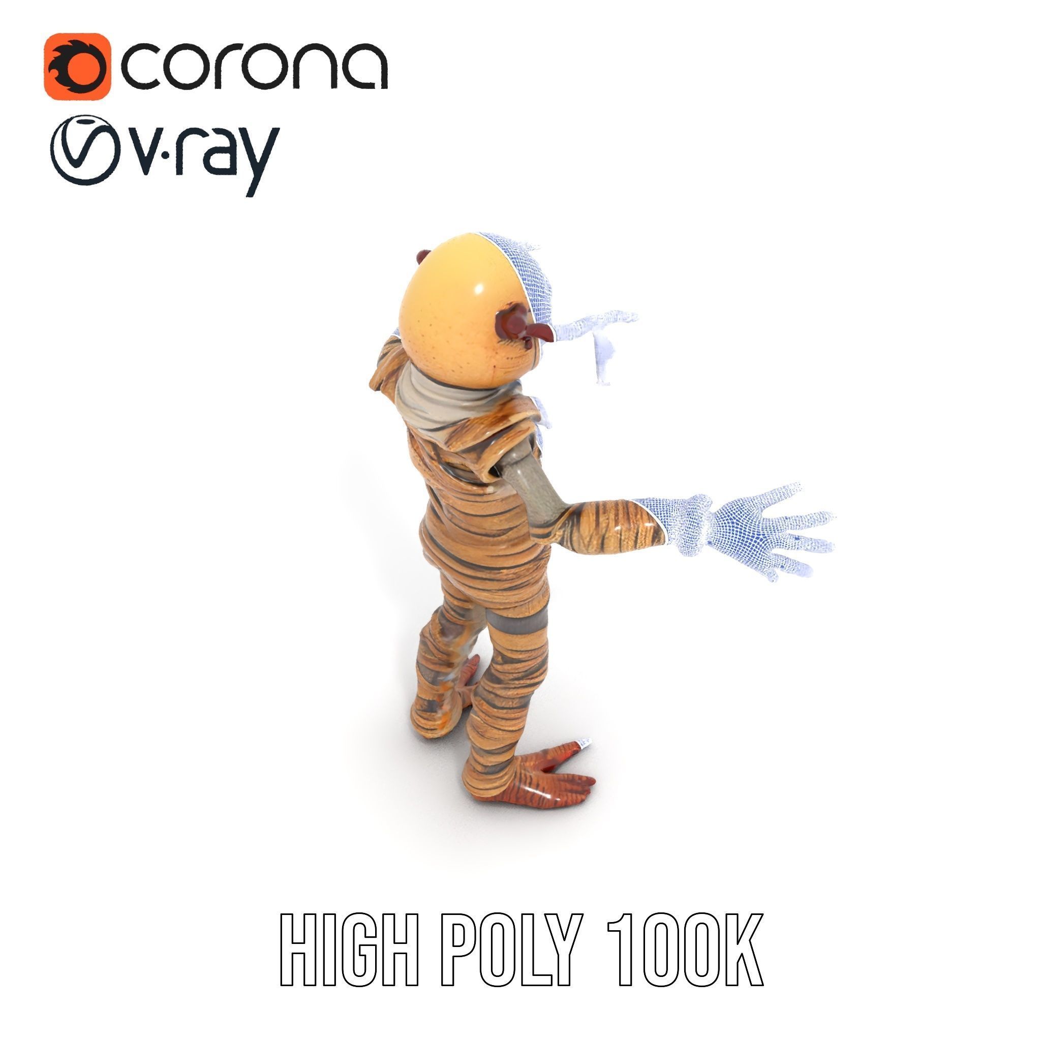 Mummy Skeleton Warrior Rigged and Animated Character Model Low-poly 3D model_35