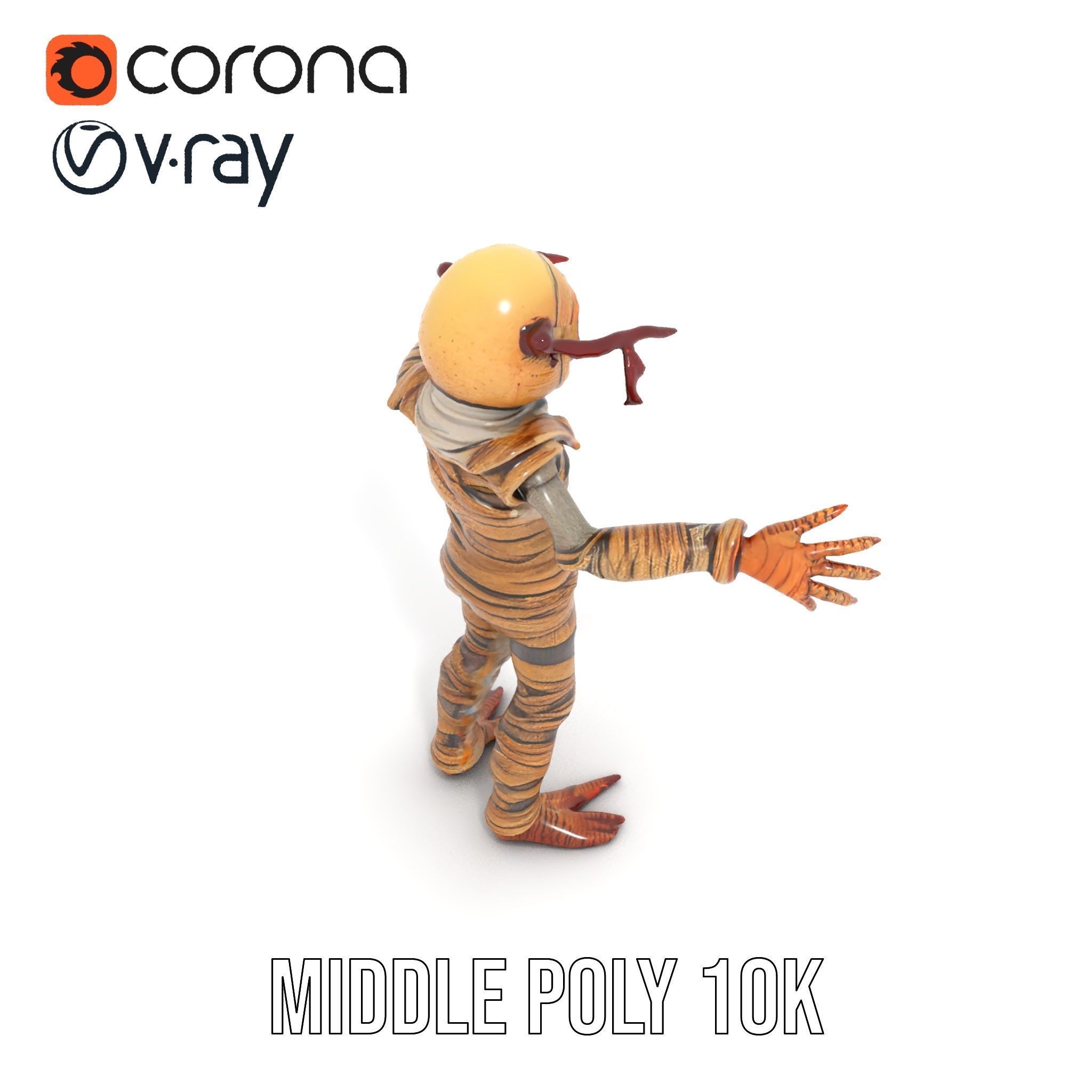 Mummy Skeleton Warrior Rigged and Animated Character Model Low-poly 3D model_13