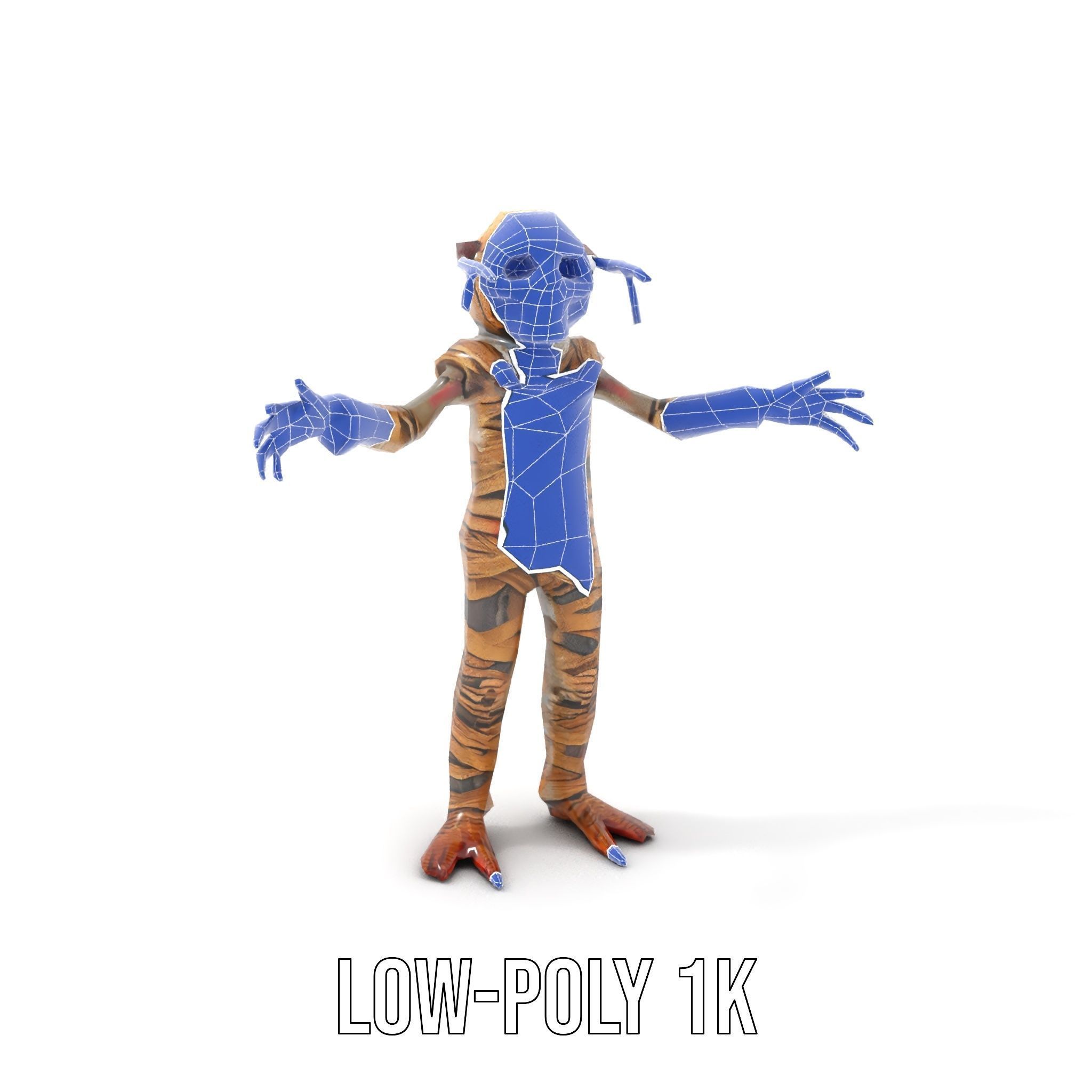 Mummy Skeleton Warrior Rigged and Animated Character Model Low-poly 3D model_11