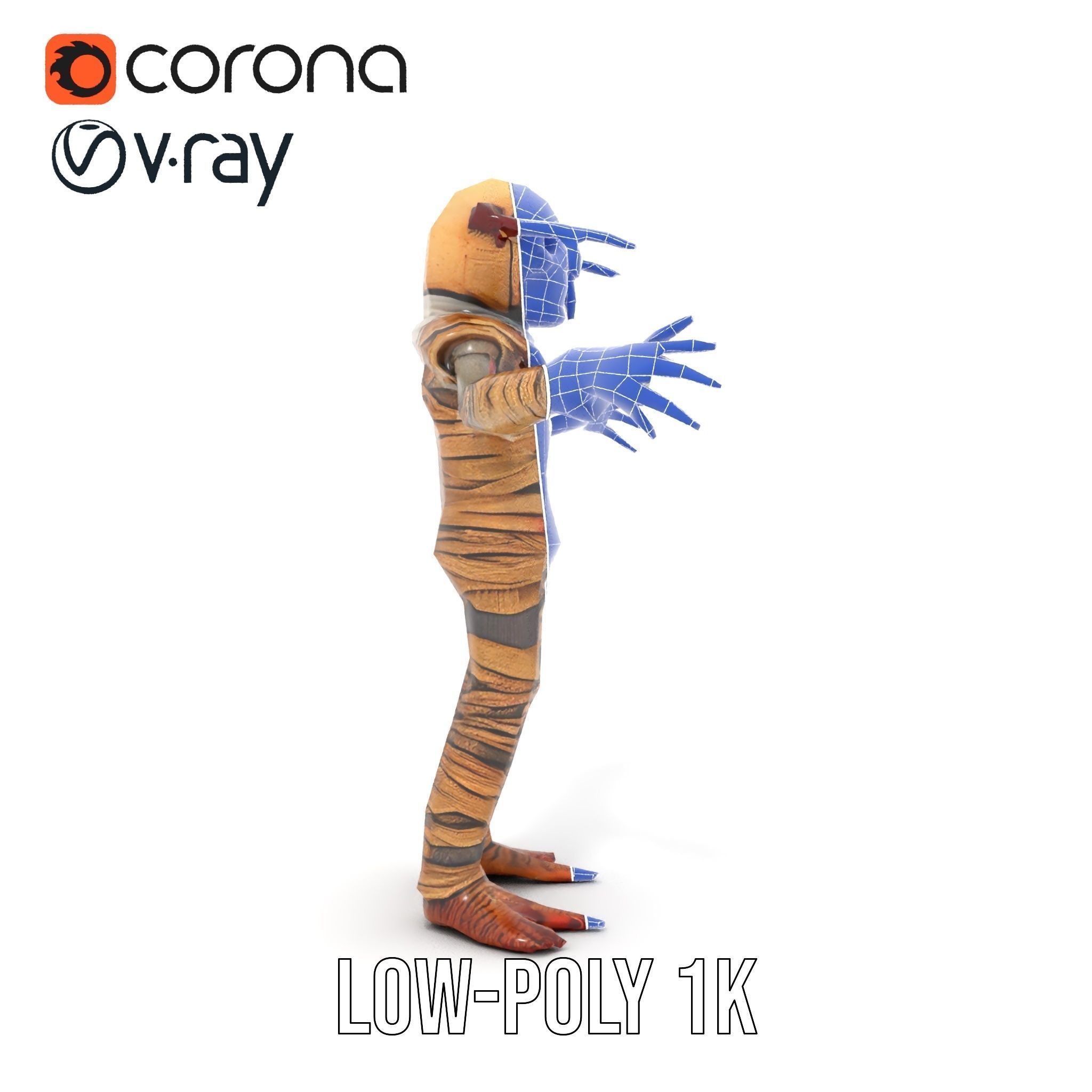 Mummy Skeleton Warrior Rigged and Animated Character Model Low-poly 3D model_25