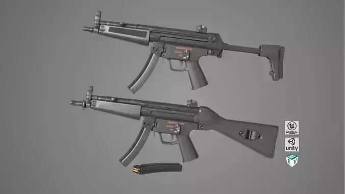  Machine Guns15 Two Black Single Mat All PBR Unity UE Textures Low-poly 3D model