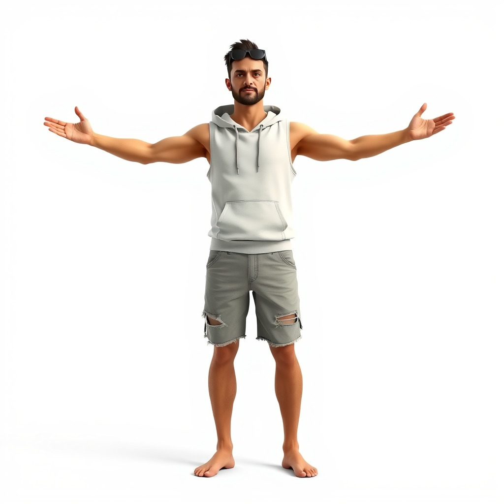 Casual Male Character Model Rigged and Animated Hoodie Shorts Low-poly 3D model_2