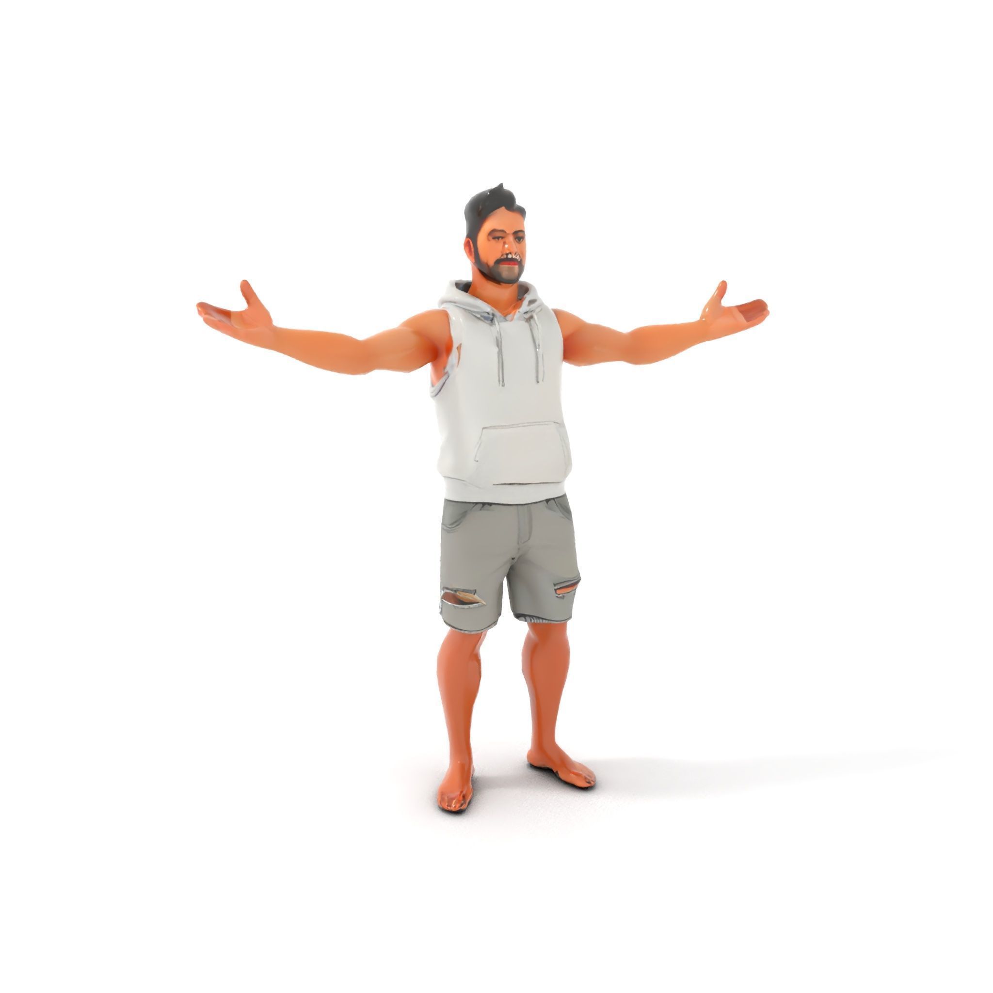 Casual Male Character Model Rigged and Animated Hoodie Shorts Low-poly 3D model_13