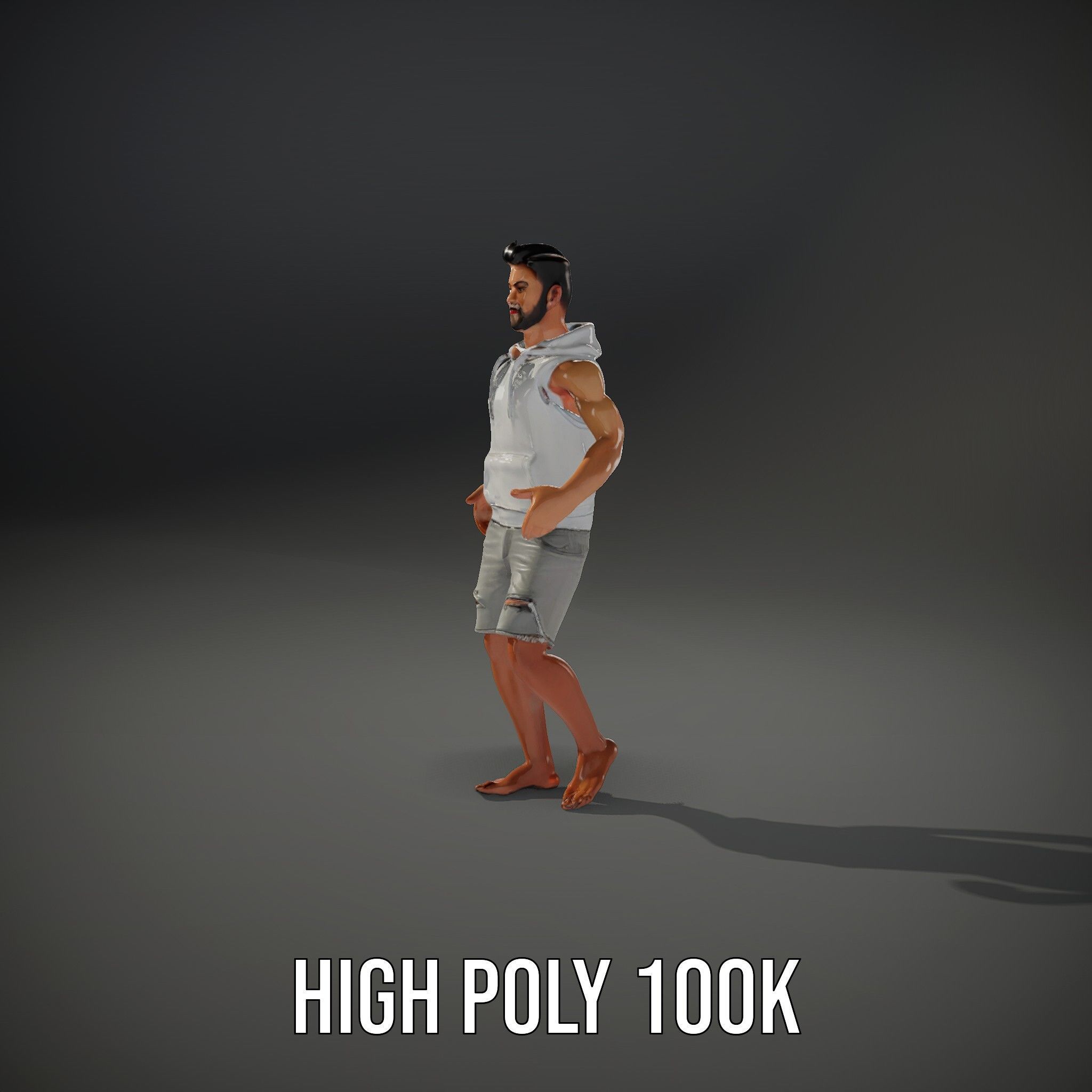 Casual Male Character Model Rigged and Animated Hoodie Shorts Low-poly 3D model_12