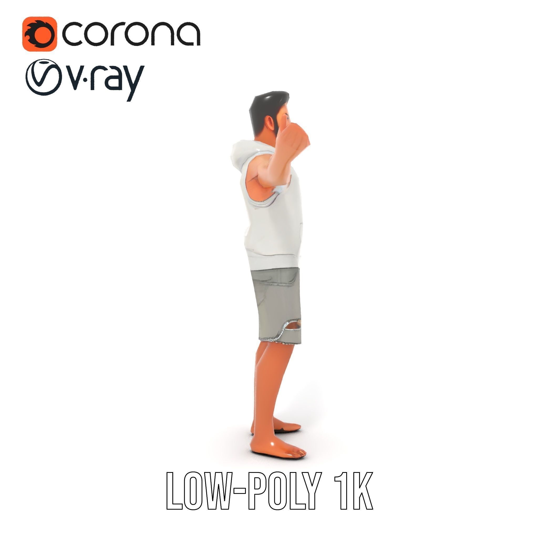 Casual Male Character Model Rigged and Animated Hoodie Shorts Low-poly 3D model_31