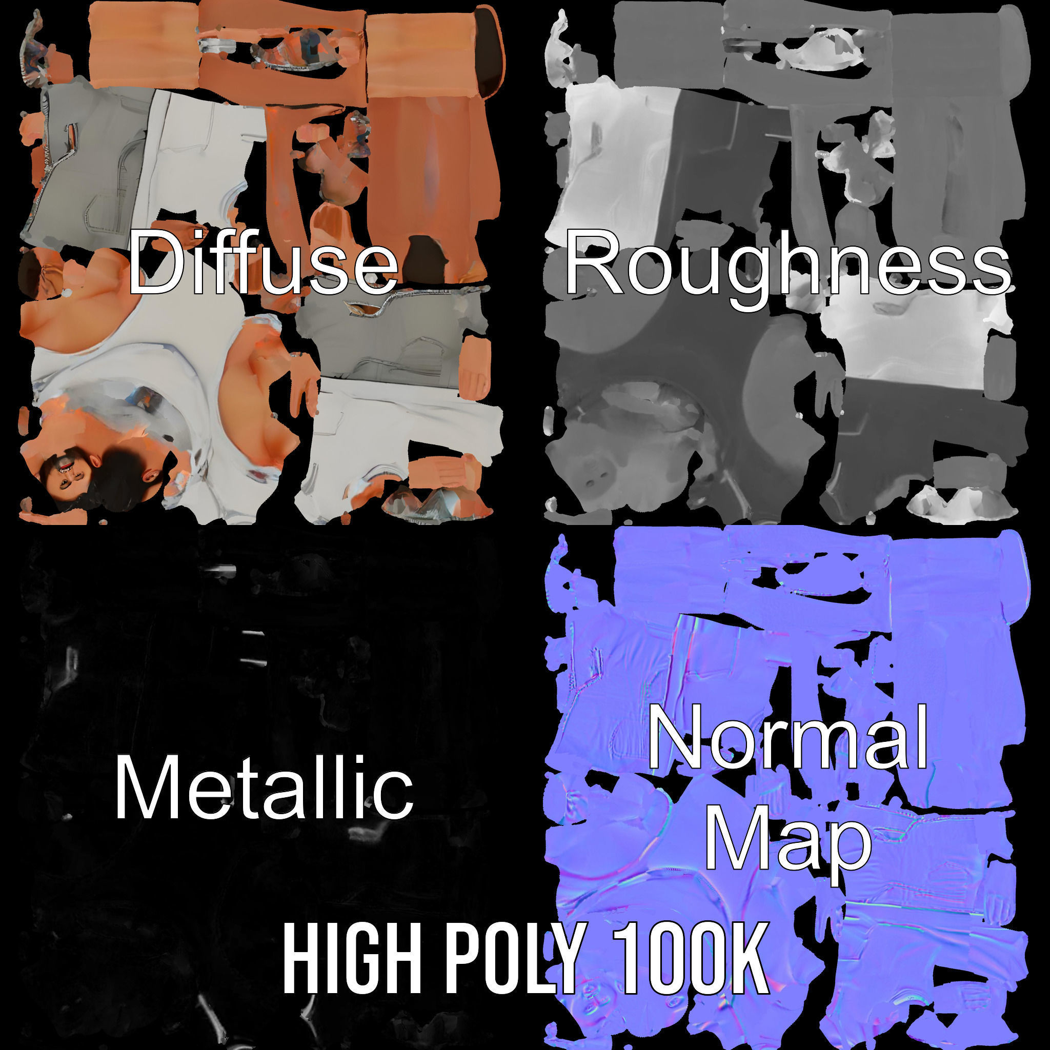 Casual Male Character Model Rigged and Animated Hoodie Shorts Low-poly 3D model_3