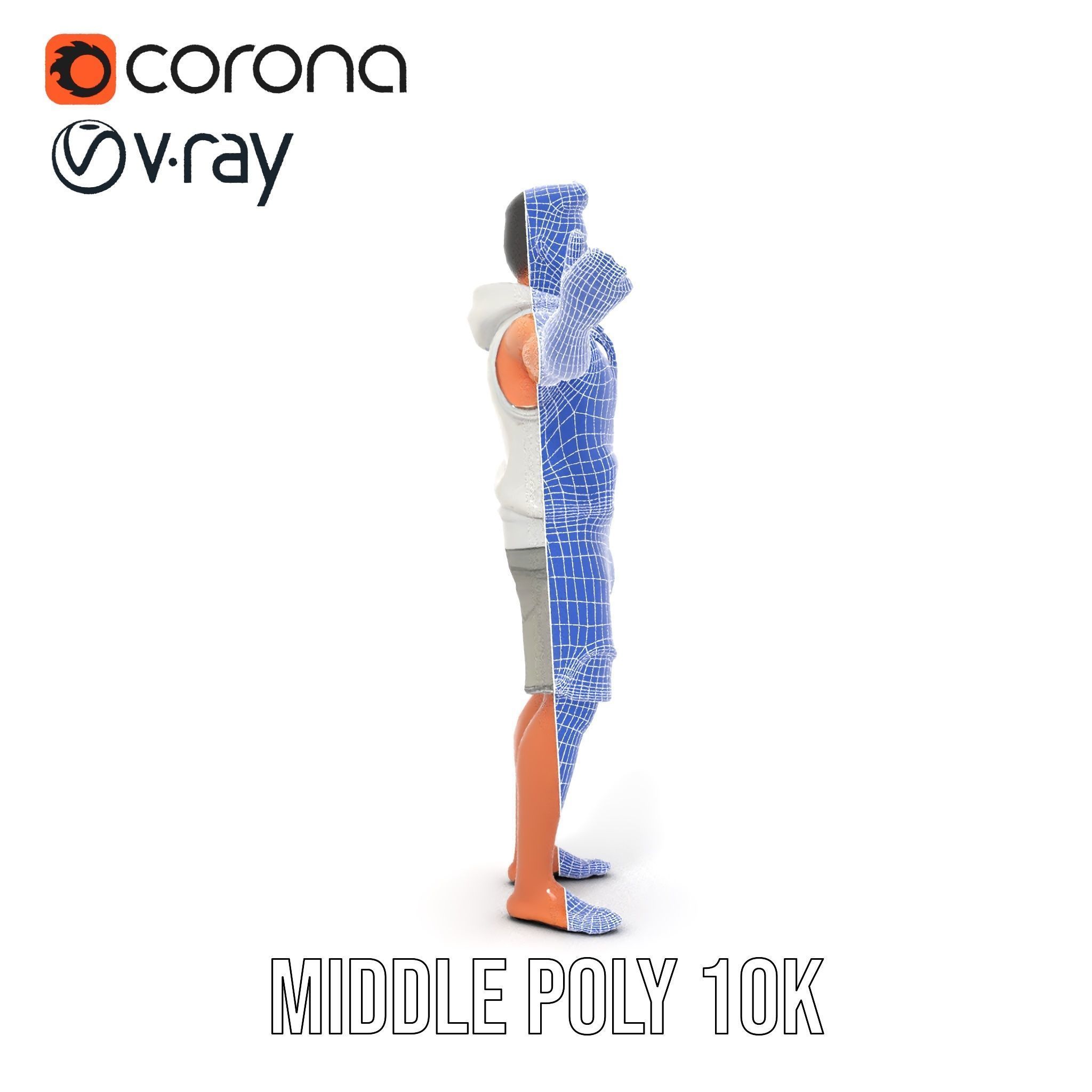 Casual Male Character Model Rigged and Animated Hoodie Shorts Low-poly 3D model_33