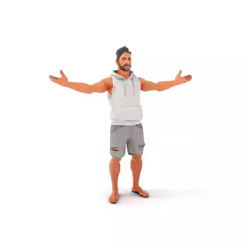 Casual Male Character Model Rigged and Animated Hoodie Shorts