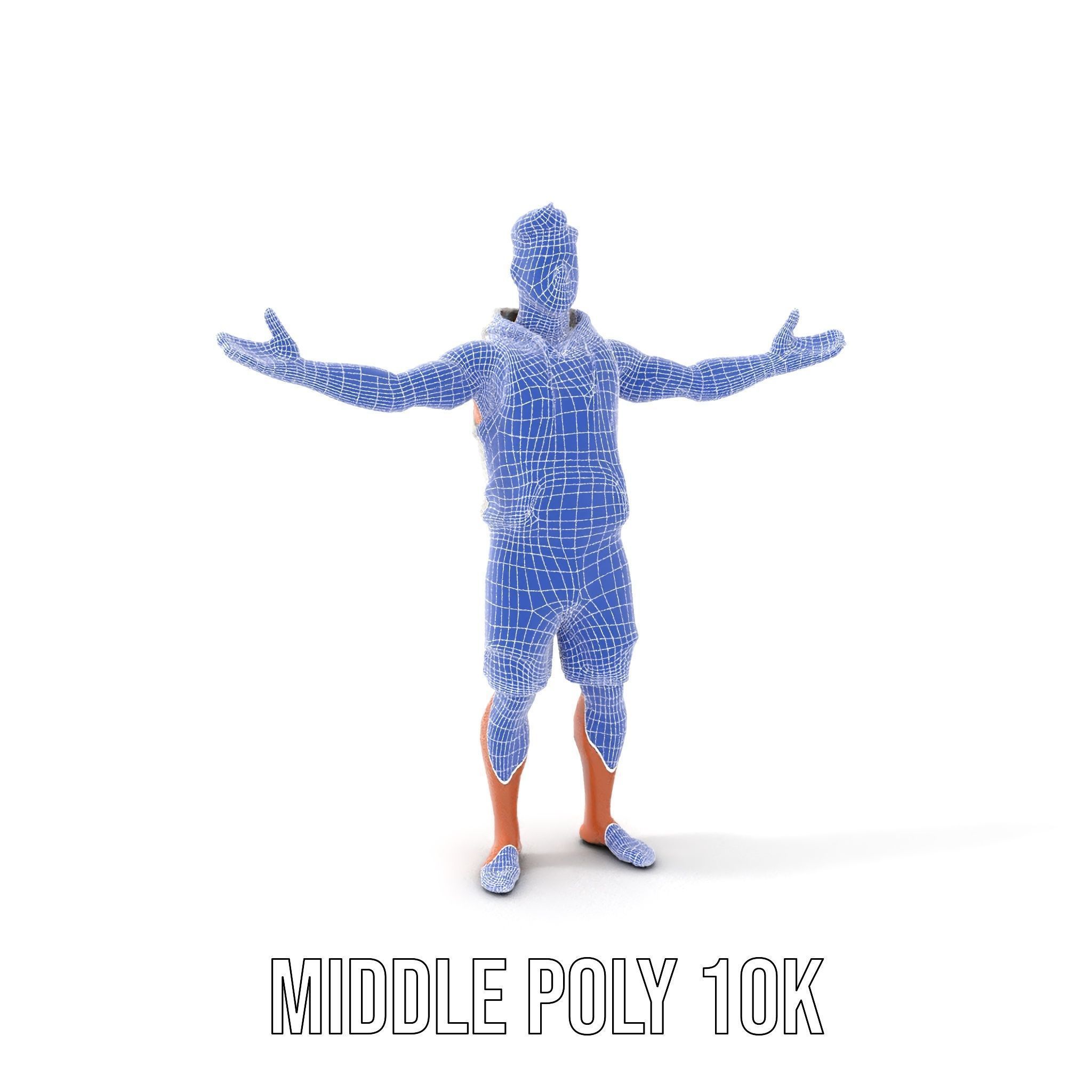 Casual Male Character Model Rigged and Animated Hoodie Shorts Low-poly 3D model_30