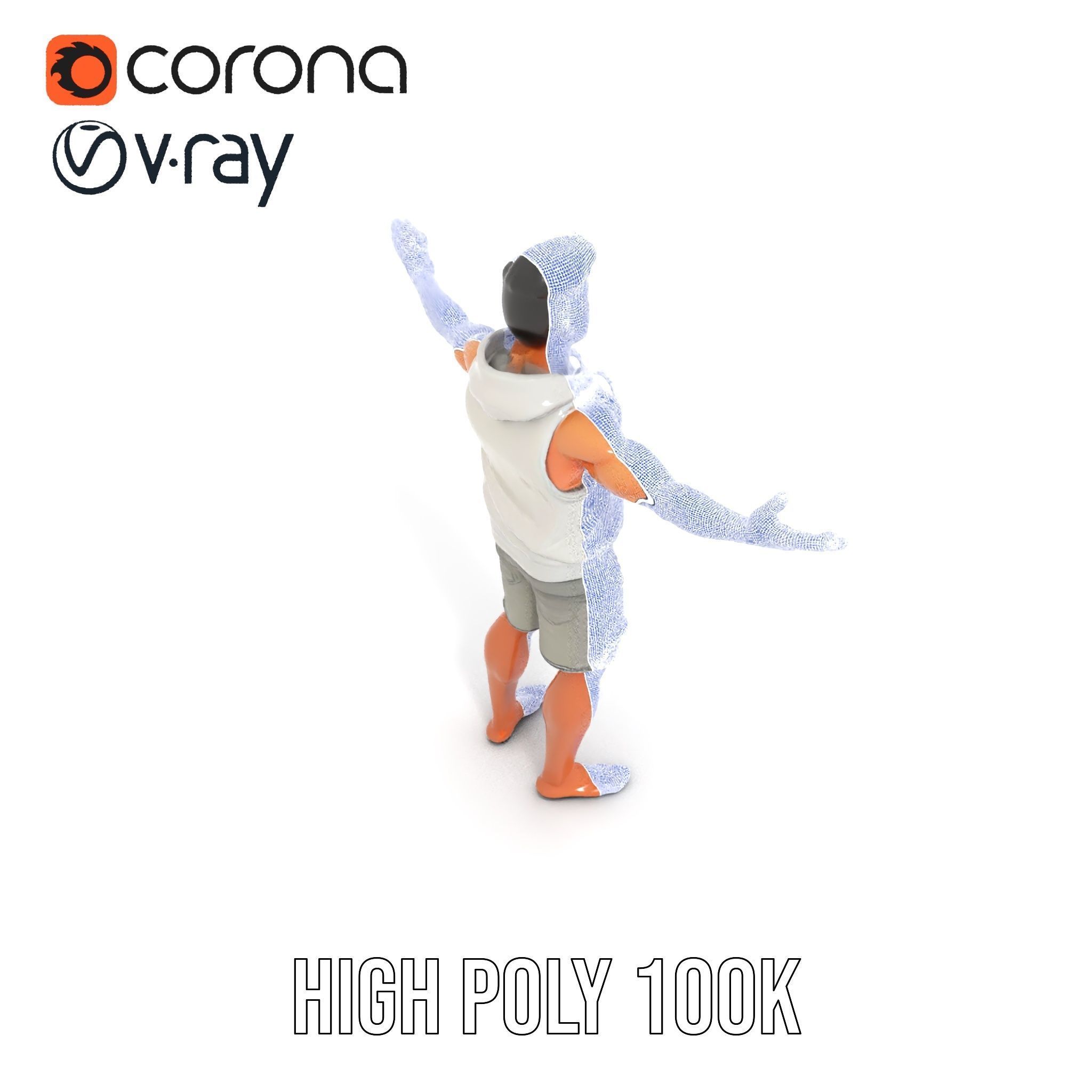 Casual Male Character Model Rigged and Animated Hoodie Shorts Low-poly 3D model_32