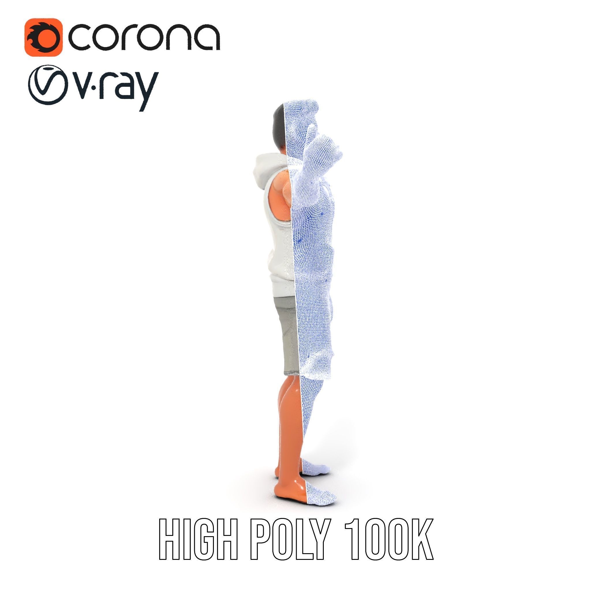 Casual Male Character Model Rigged and Animated Hoodie Shorts Low-poly 3D model_36