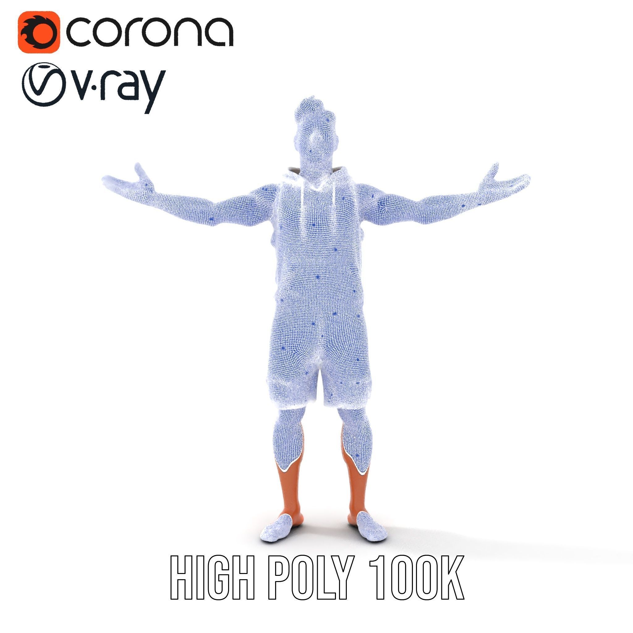 Casual Male Character Model Rigged and Animated Hoodie Shorts Low-poly 3D model_35