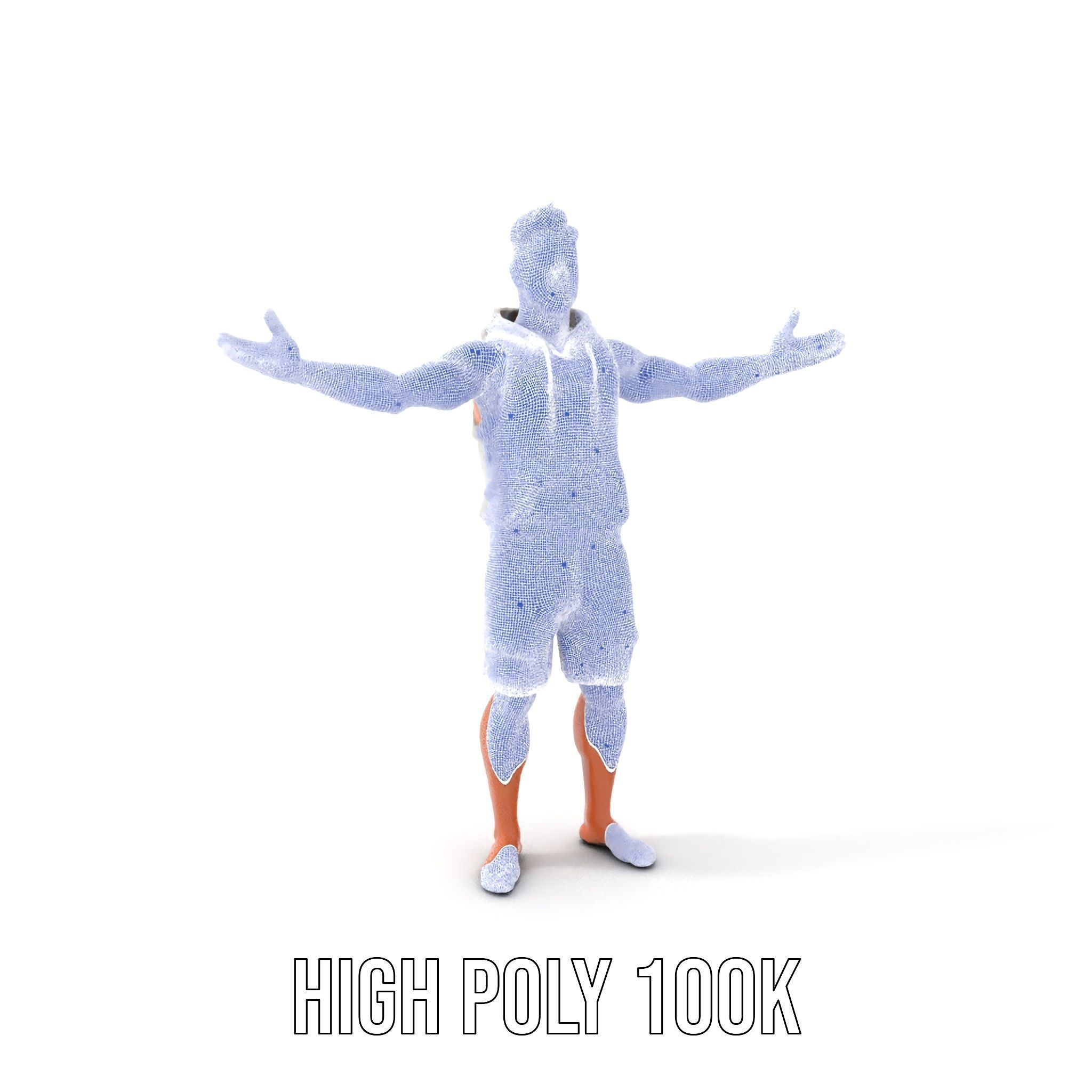 Casual Male Character Model Rigged and Animated Hoodie Shorts Low-poly 3D model_4