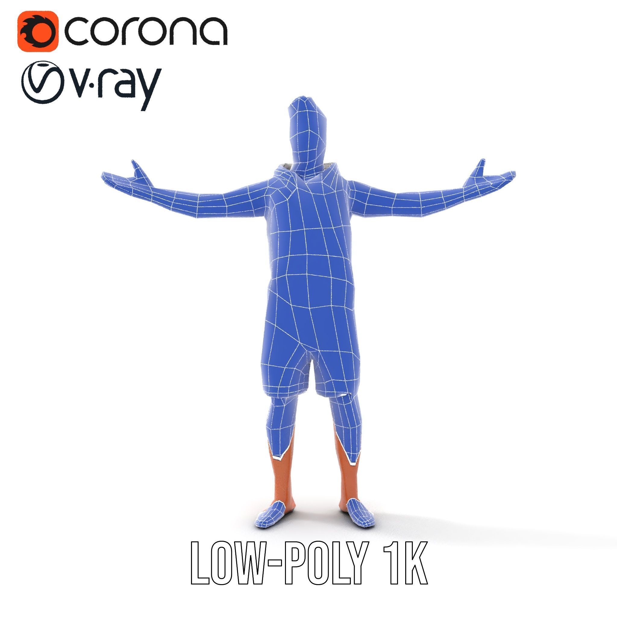 Casual Male Character Model Rigged and Animated Hoodie Shorts Low-poly 3D model_17