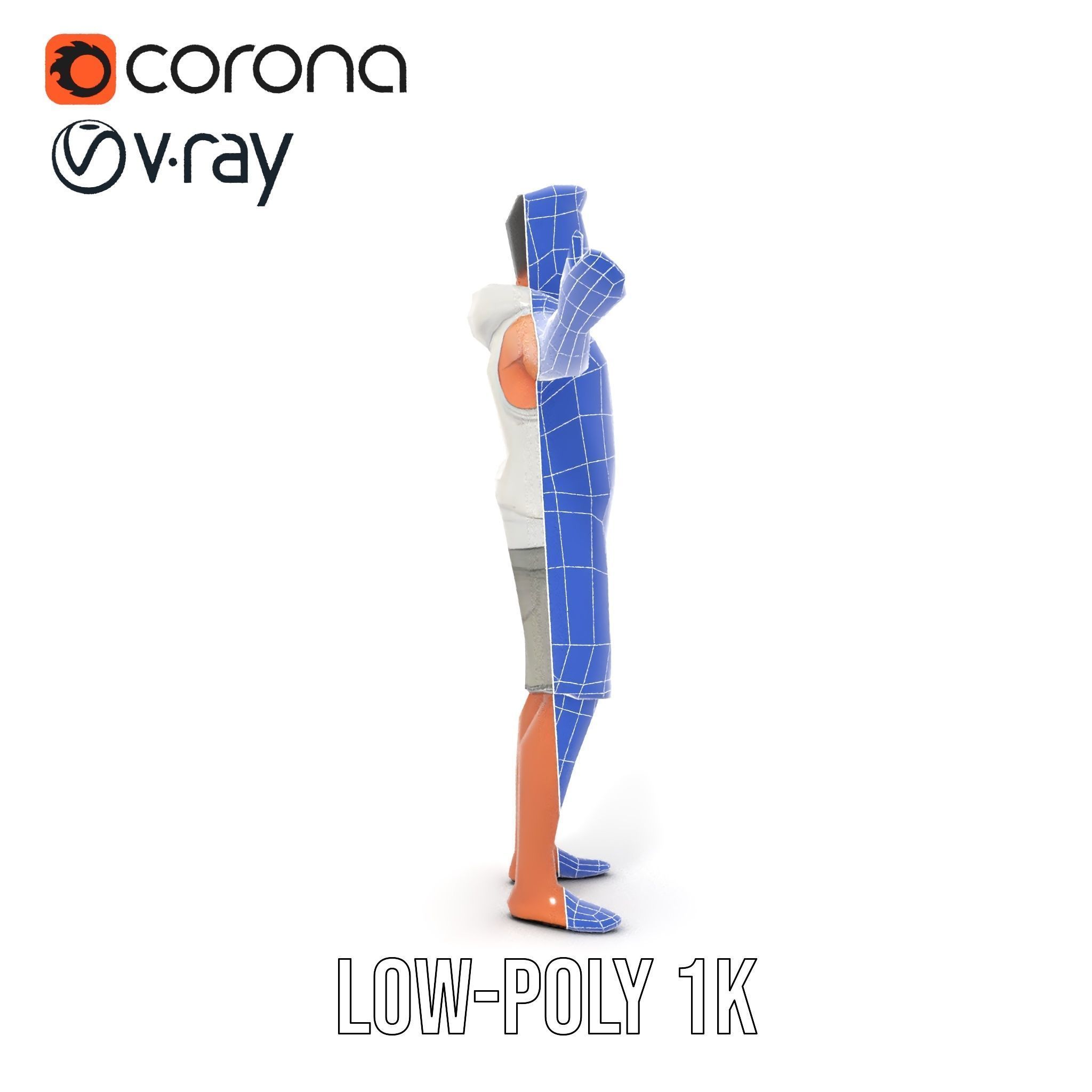 Casual Male Character Model Rigged and Animated Hoodie Shorts Low-poly 3D model_22