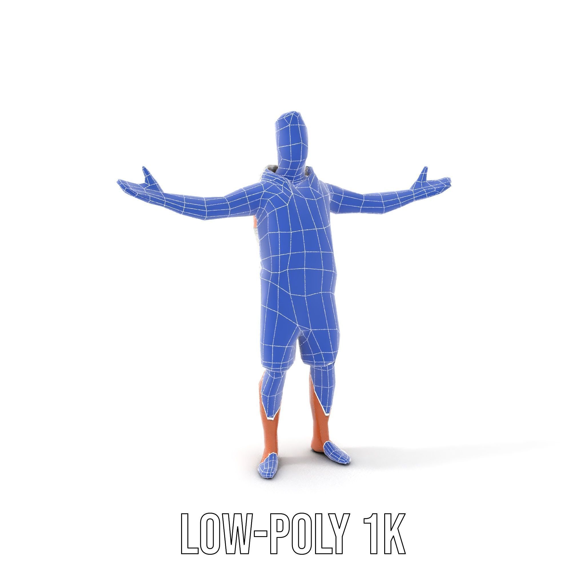 Casual Male Character Model Rigged and Animated Hoodie Shorts Low-poly 3D model_14