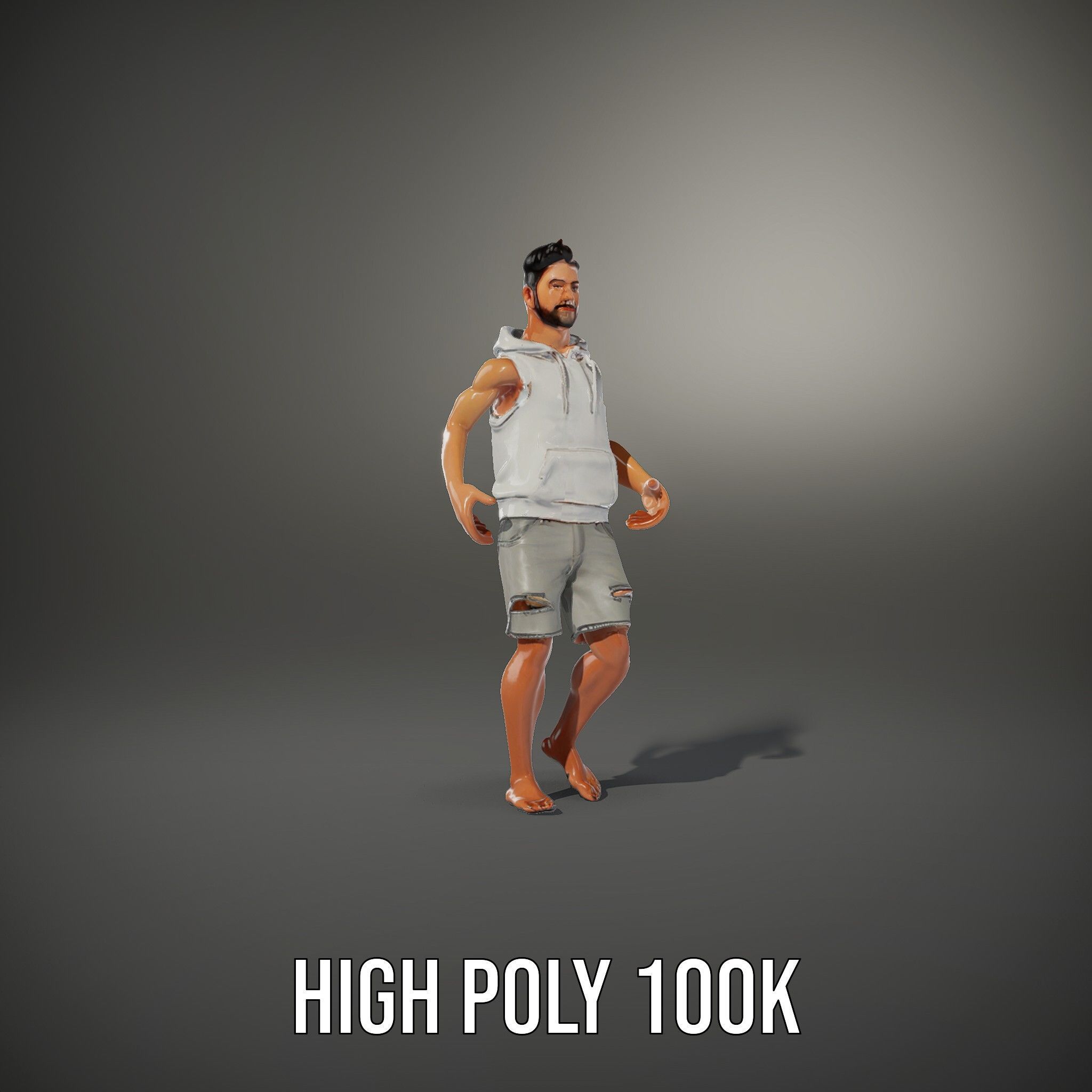 Casual Male Character Model Rigged and Animated Hoodie Shorts Low-poly 3D model_9