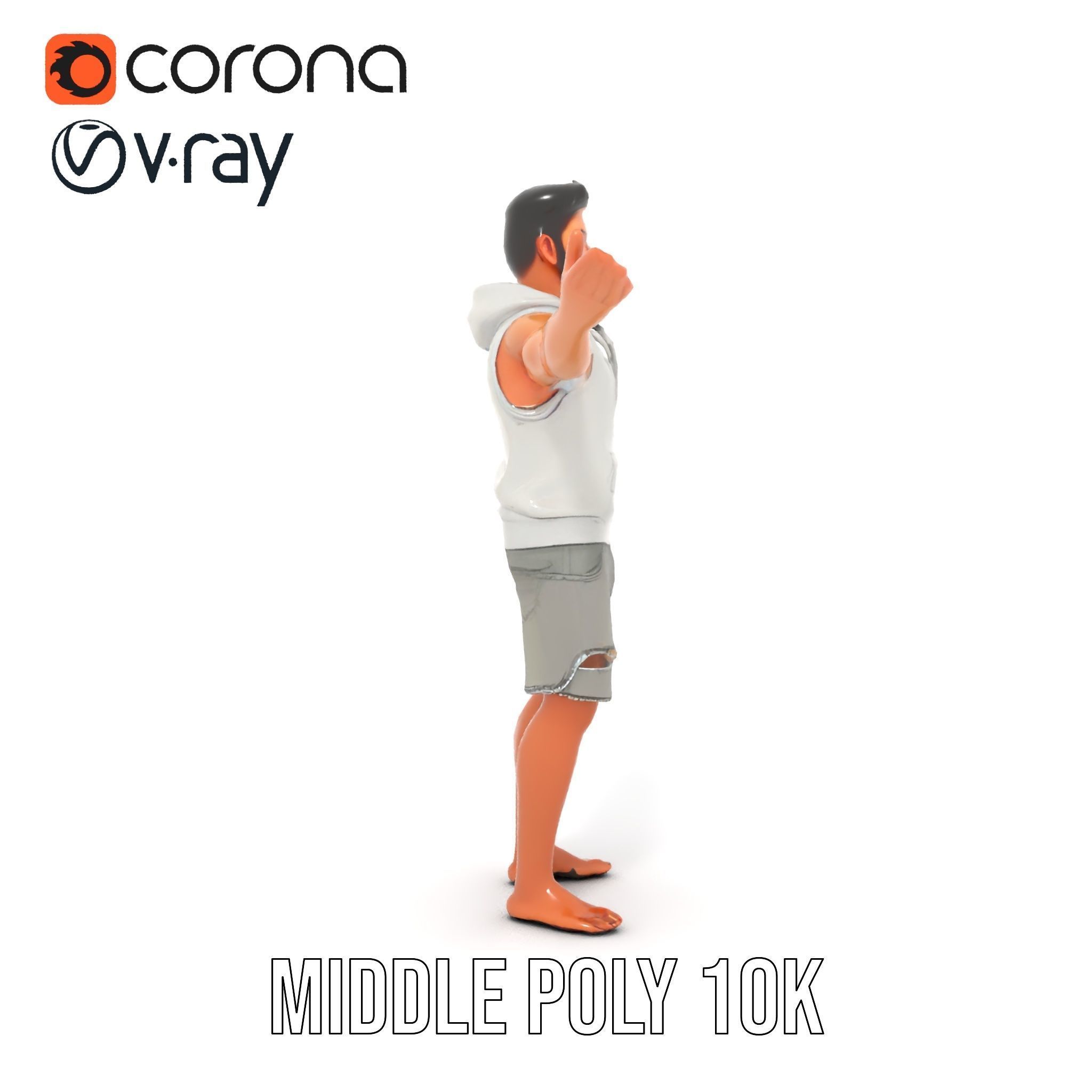 Casual Male Character Model Rigged and Animated Hoodie Shorts Low-poly 3D model_27