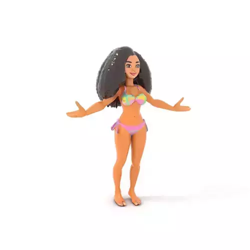 CurlyHaired Beach Character Rigged and Animated Low-poly 3D model