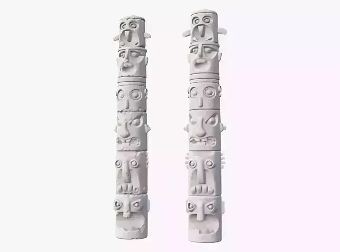 Stone Totem Faces Intact and Damaged M1 3D model