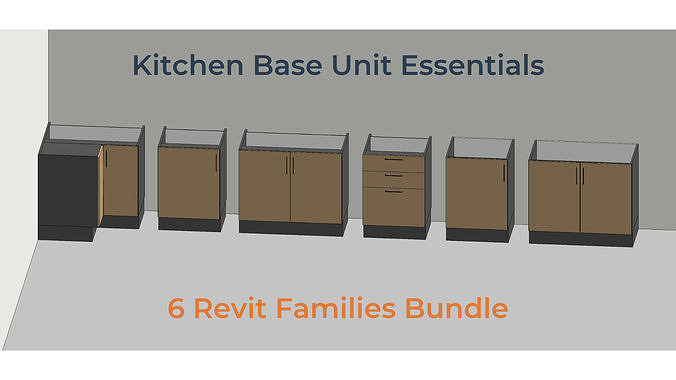 PARAMETRIC REVIT FAMILY Kitchen Base Cabinet Bundle 6 Units 3D model