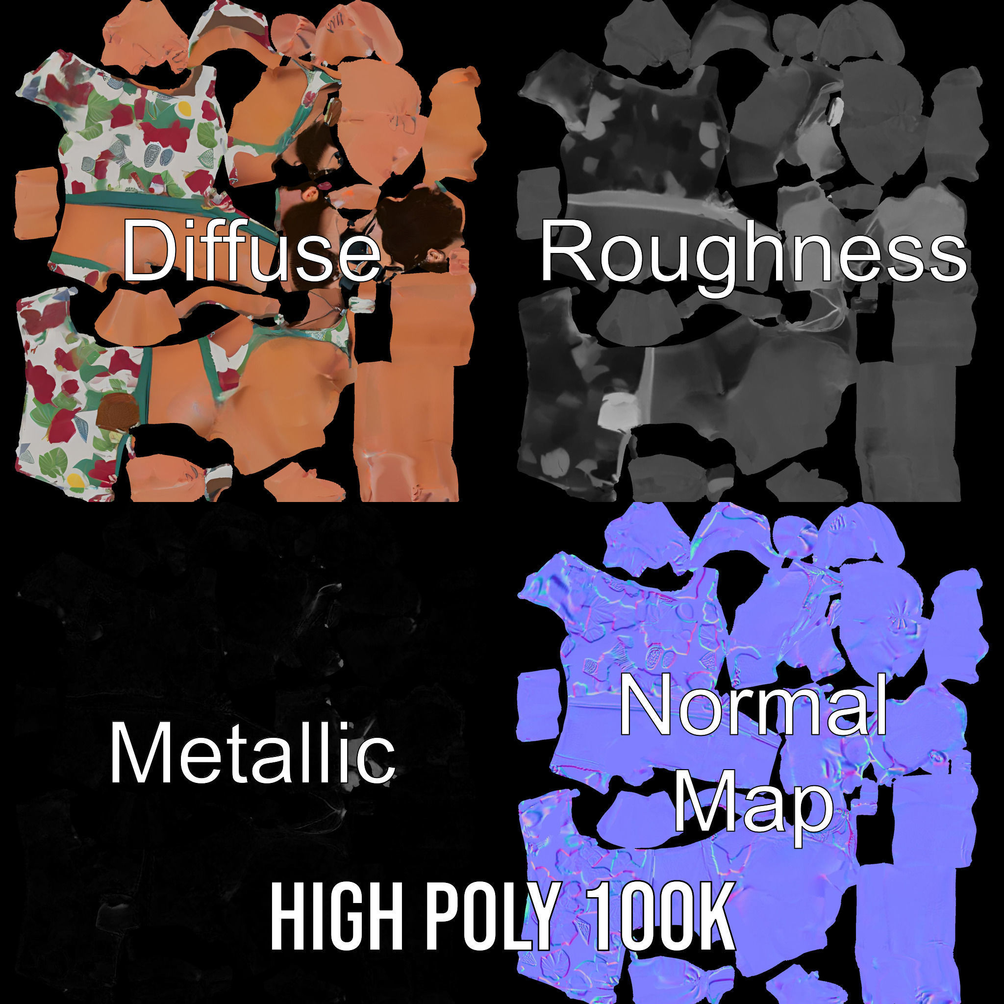 Beachwear Muscle Guy Character Model  Rigged and Animated Low-poly 3D model_3