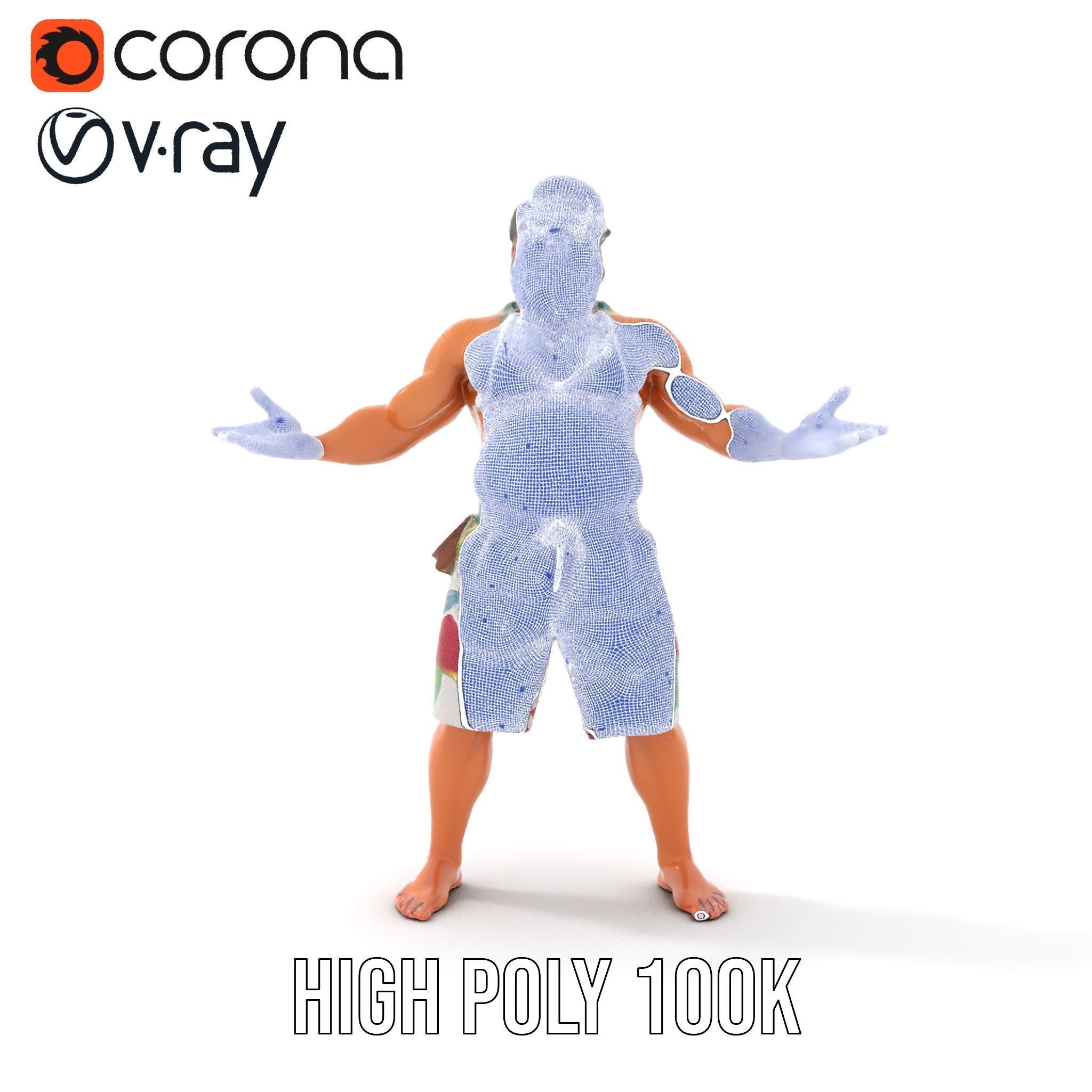 Beachwear Muscle Guy Character Model  Rigged and Animated Low-poly 3D model_29