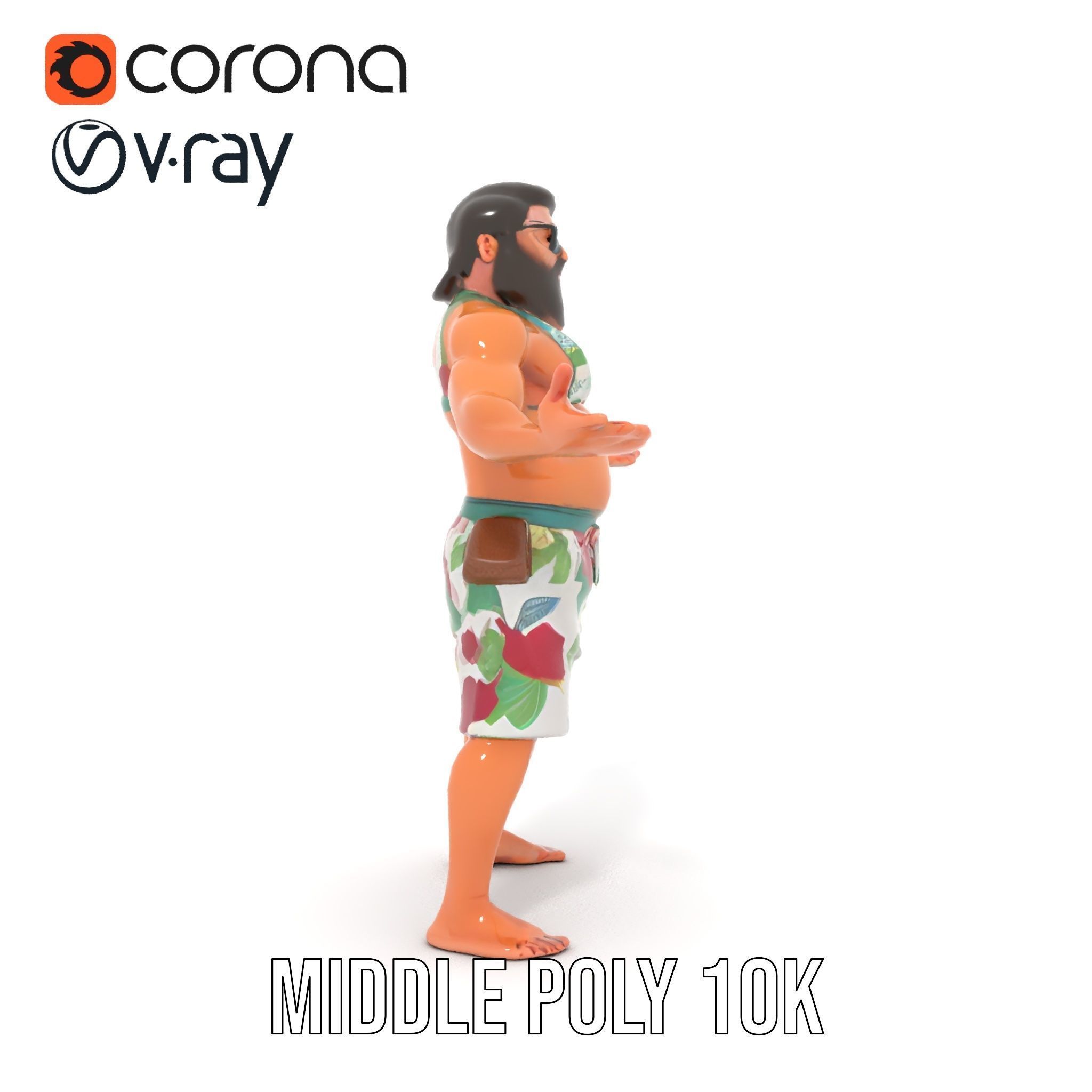 Beachwear Muscle Guy Character Model  Rigged and Animated Low-poly 3D model_27