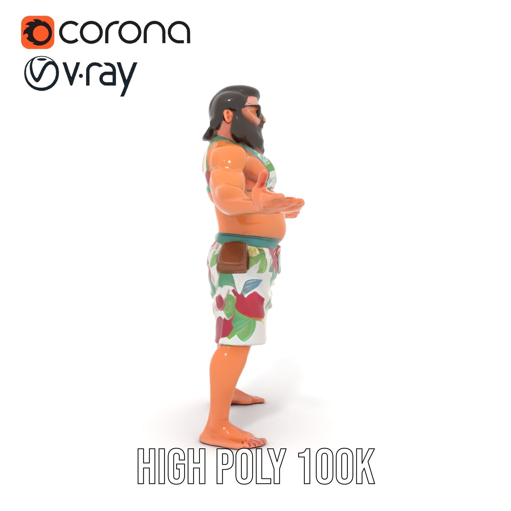 Beachwear Muscle Guy Character Model  Rigged and Animated Low-poly 3D model_23