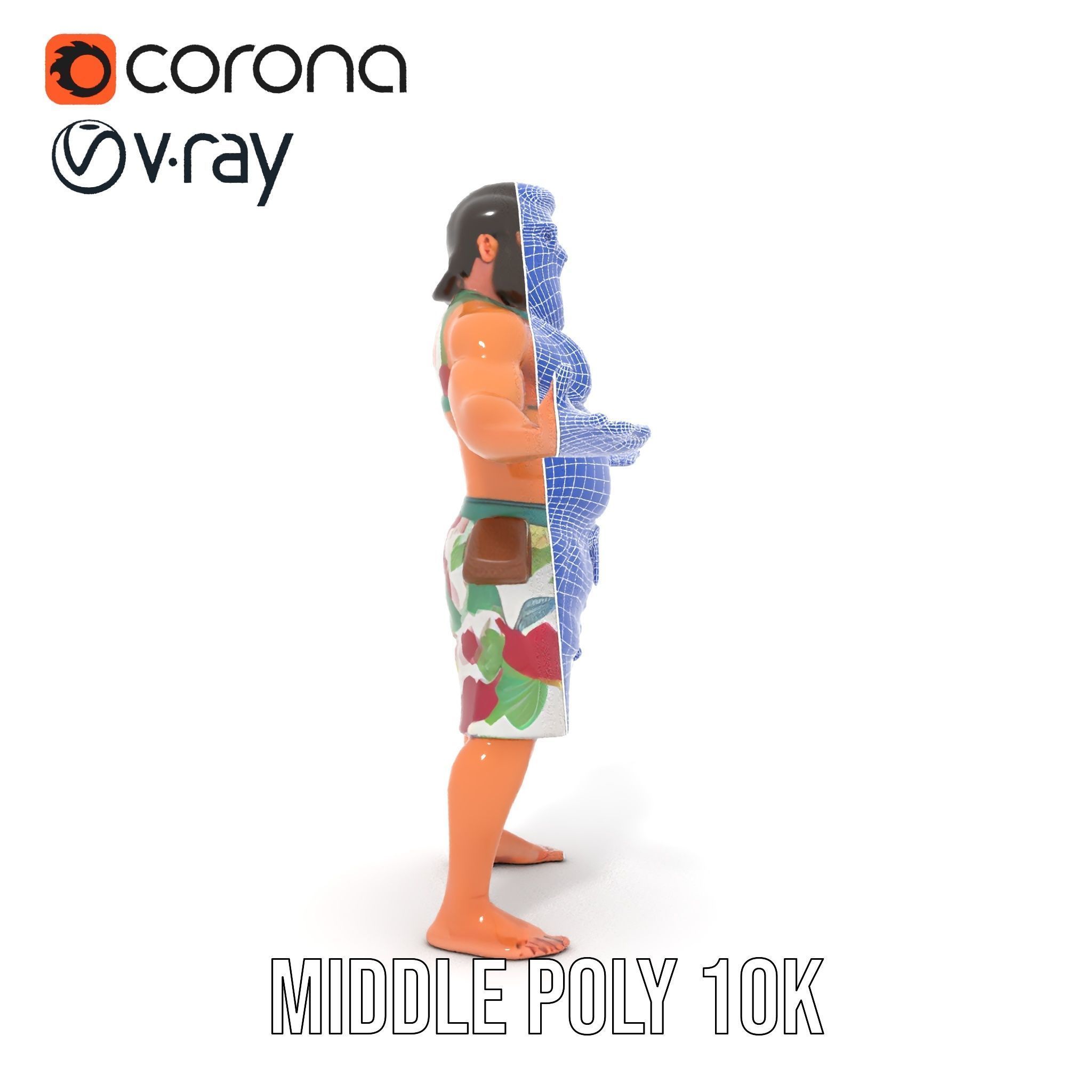 Beachwear Muscle Guy Character Model  Rigged and Animated Low-poly 3D model_34