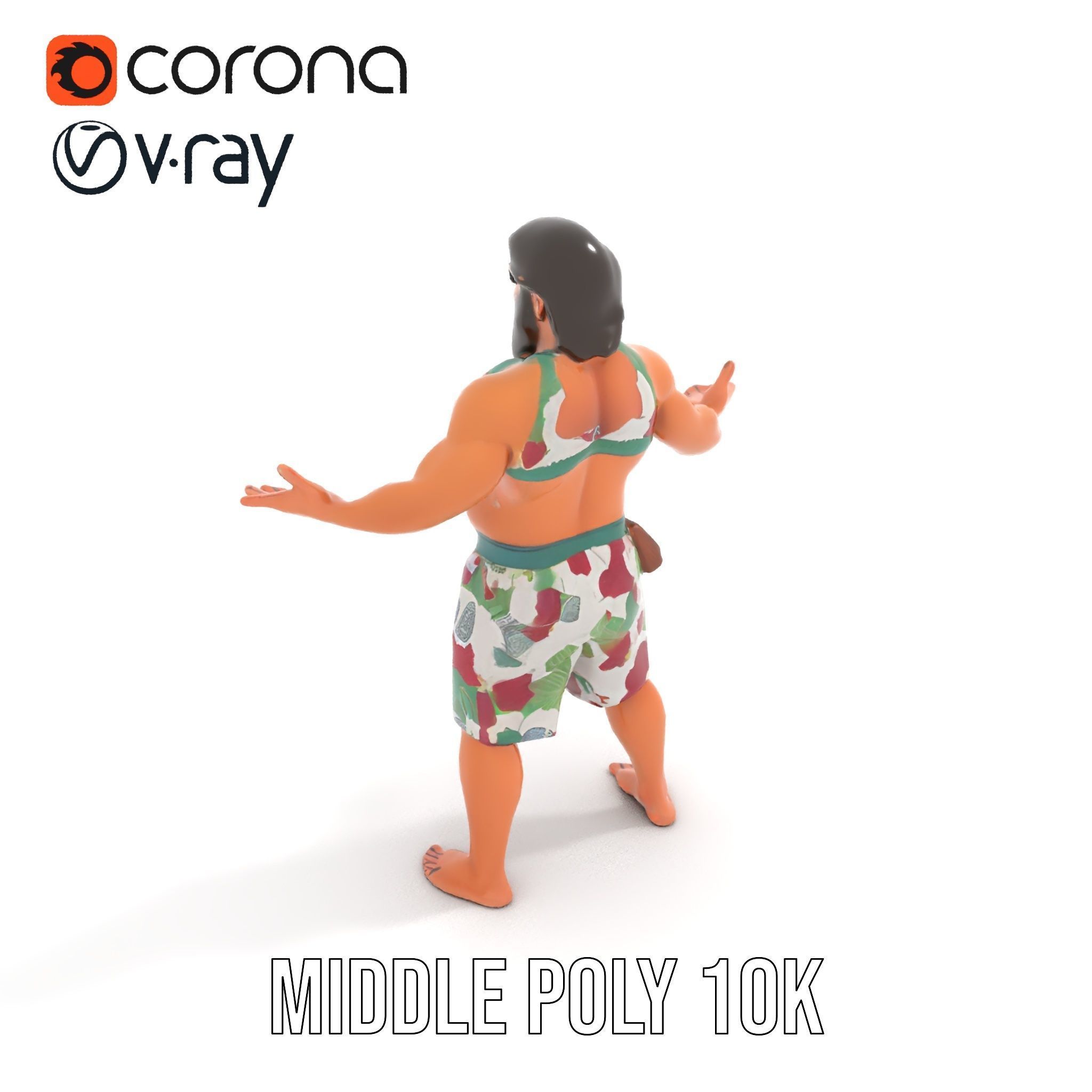Beachwear Muscle Guy Character Model  Rigged and Animated Low-poly 3D model_15