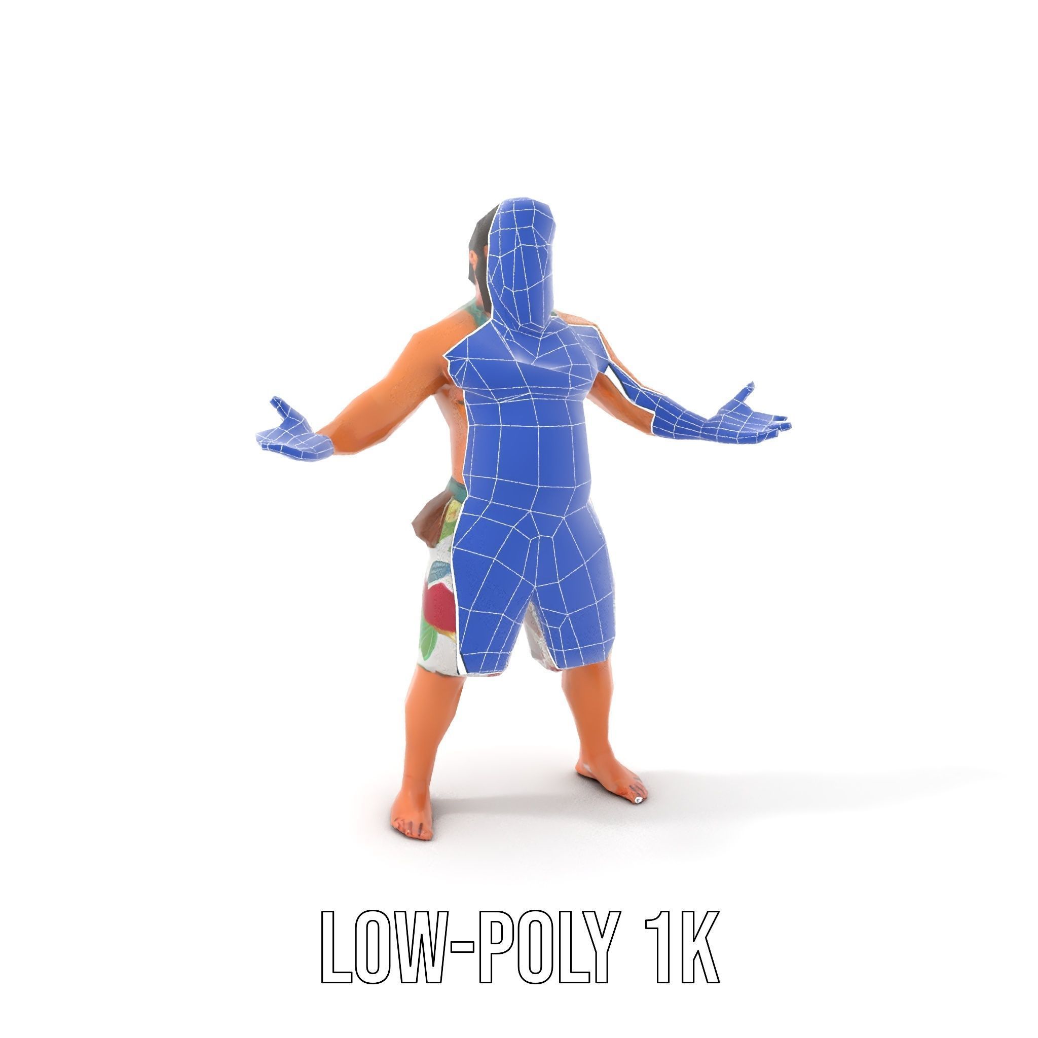 Beachwear Muscle Guy Character Model  Rigged and Animated Low-poly 3D model_8