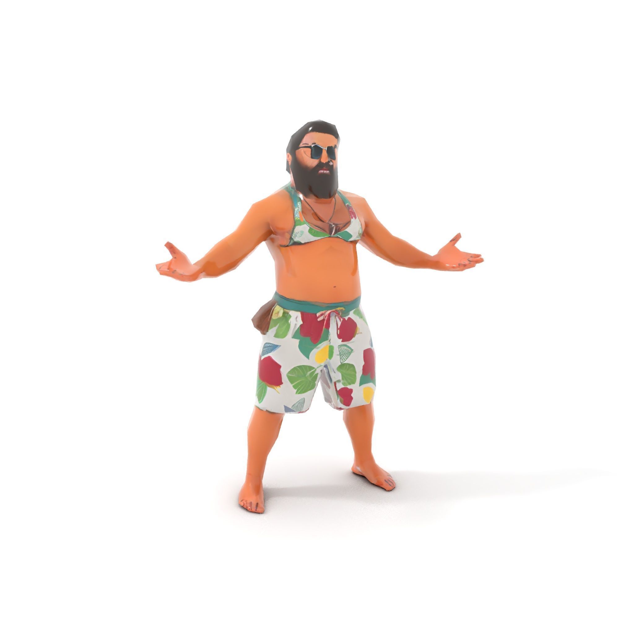 Beachwear Muscle Guy Character Model  Rigged and Animated Low-poly 3D model_25