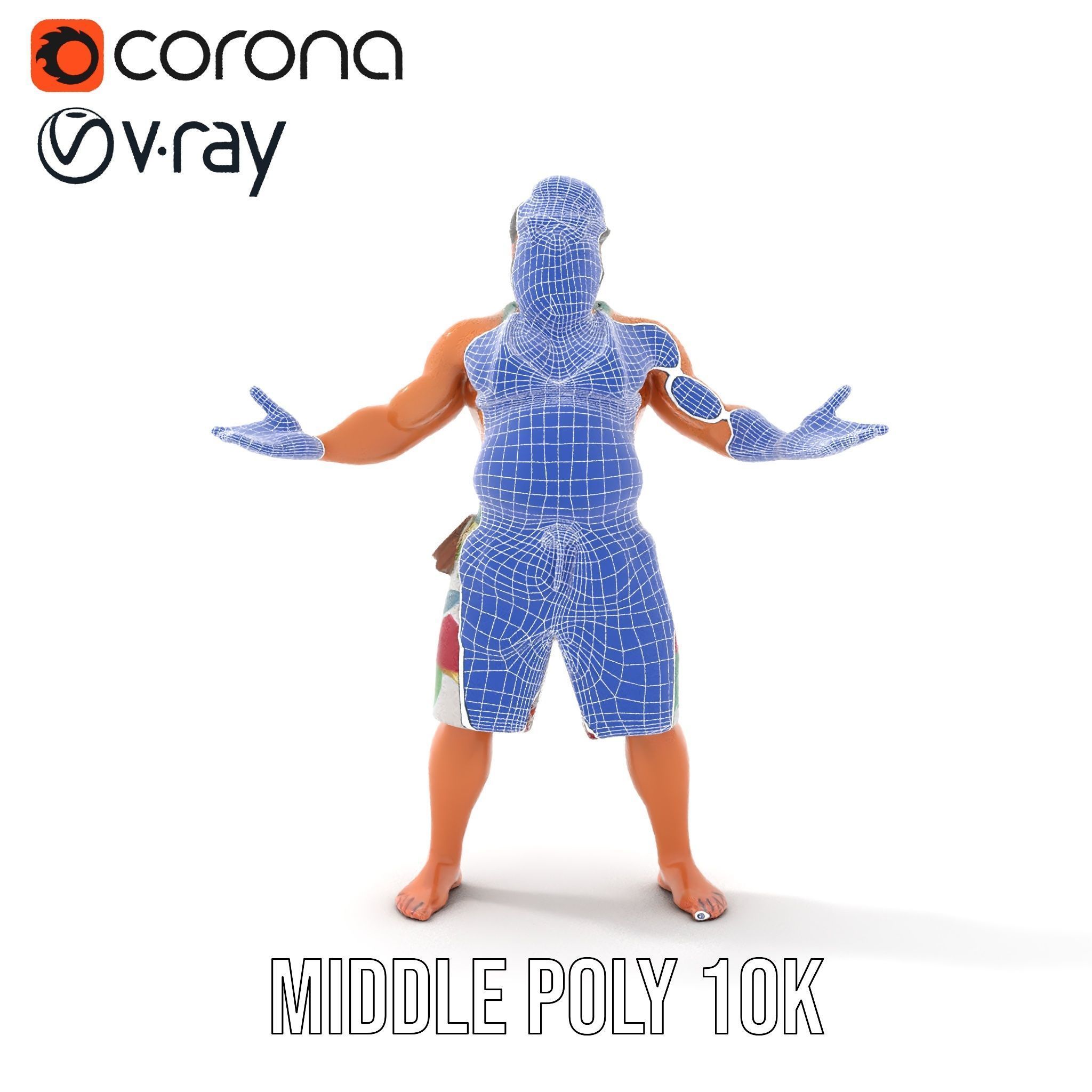 Beachwear Muscle Guy Character Model  Rigged and Animated Low-poly 3D model_21