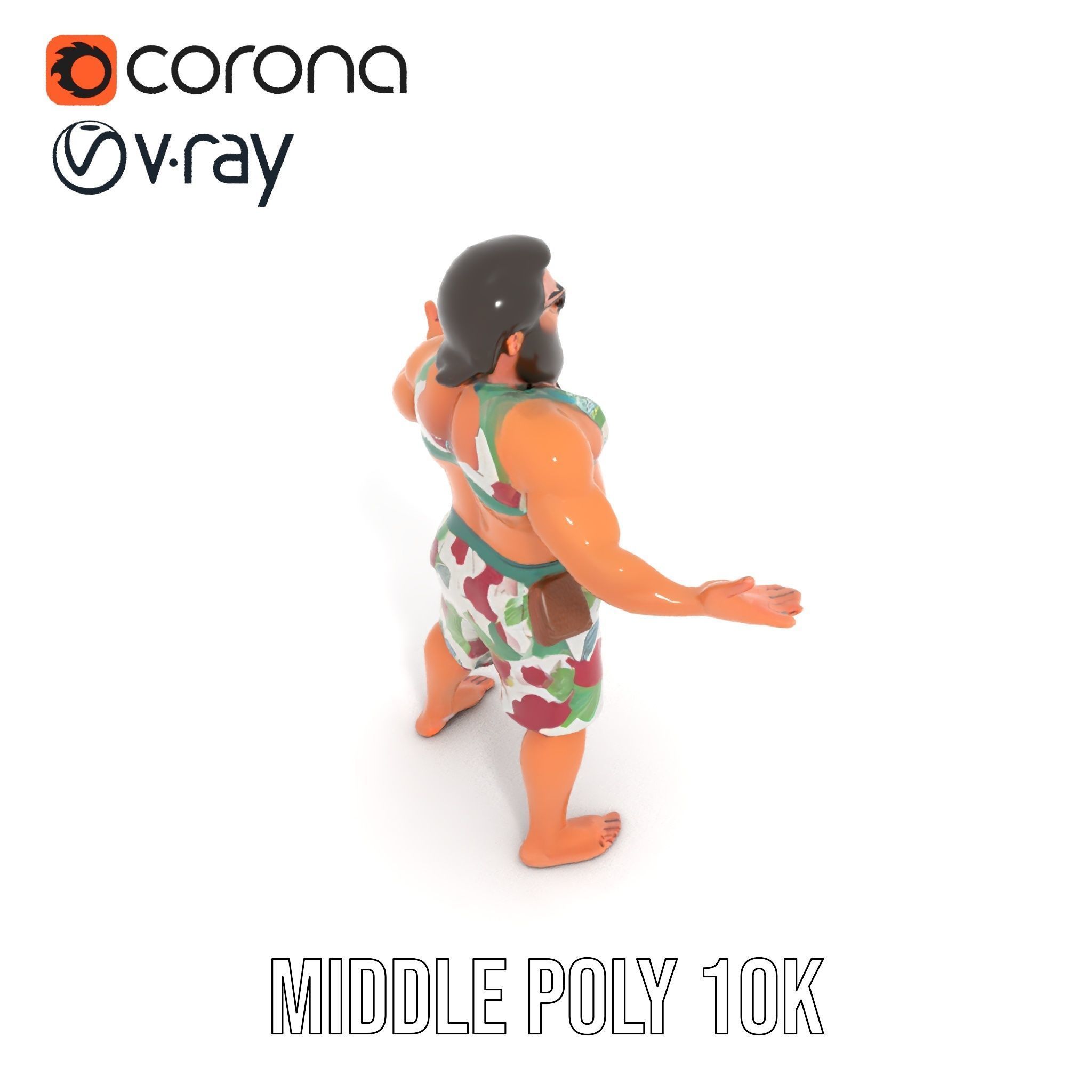 Beachwear Muscle Guy Character Model  Rigged and Animated Low-poly 3D model_24