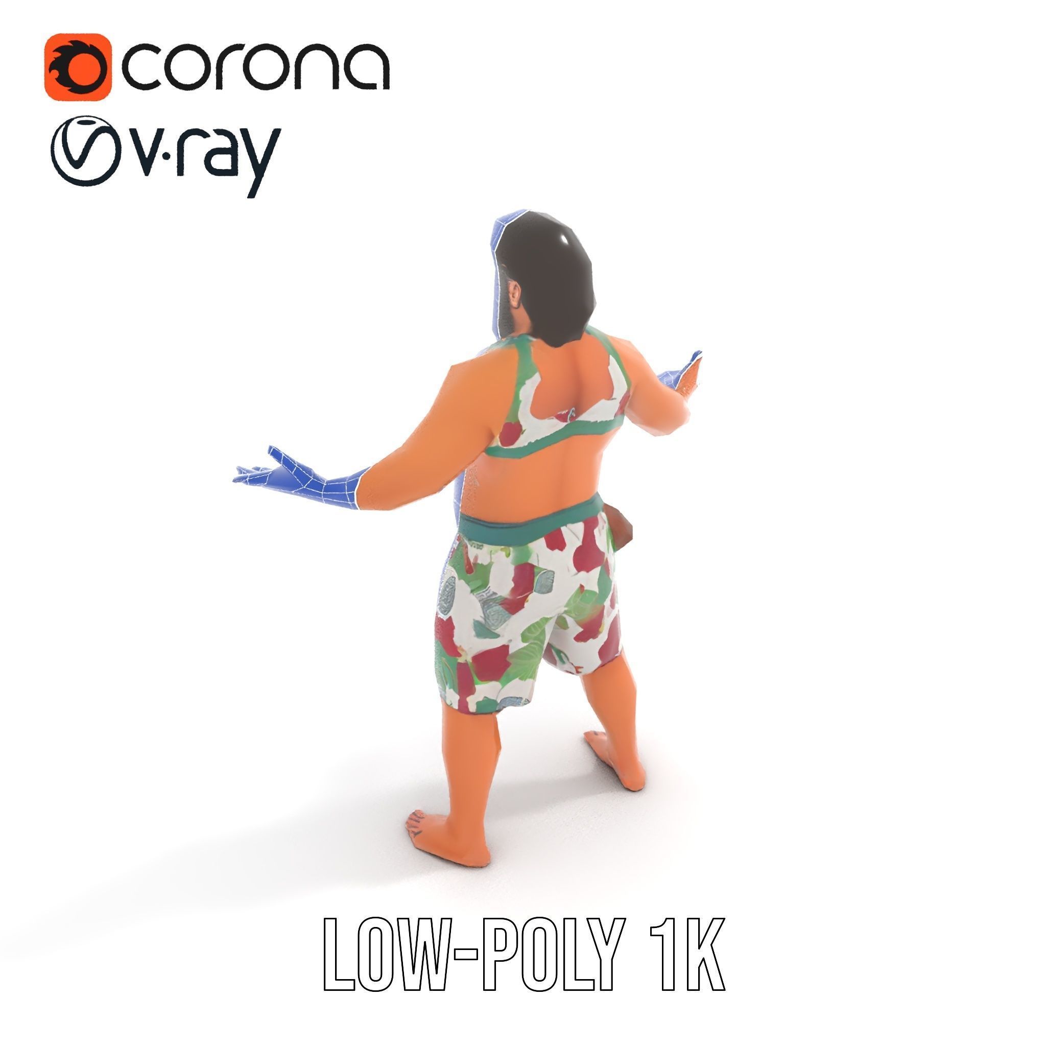 Beachwear Muscle Guy Character Model  Rigged and Animated Low-poly 3D model_13