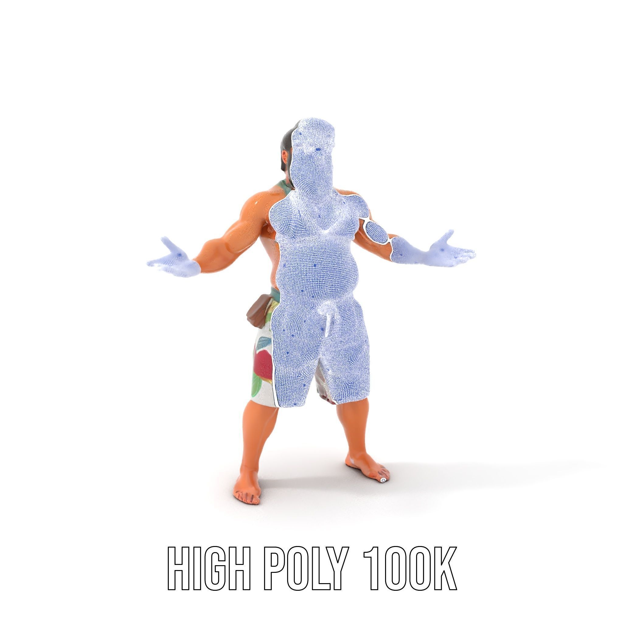 Beachwear Muscle Guy Character Model  Rigged and Animated Low-poly 3D model_4