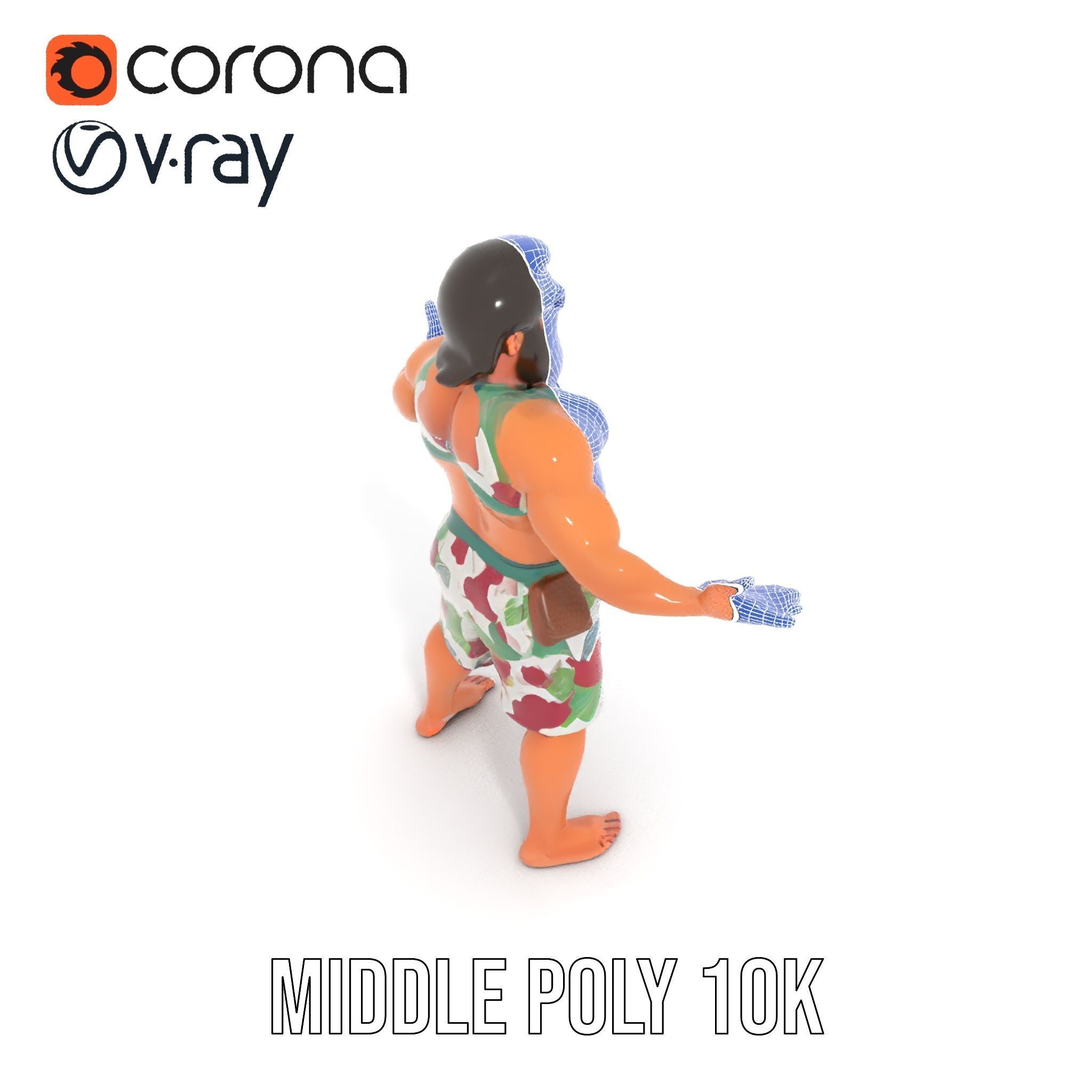 Beachwear Muscle Guy Character Model  Rigged and Animated Low-poly 3D model_18