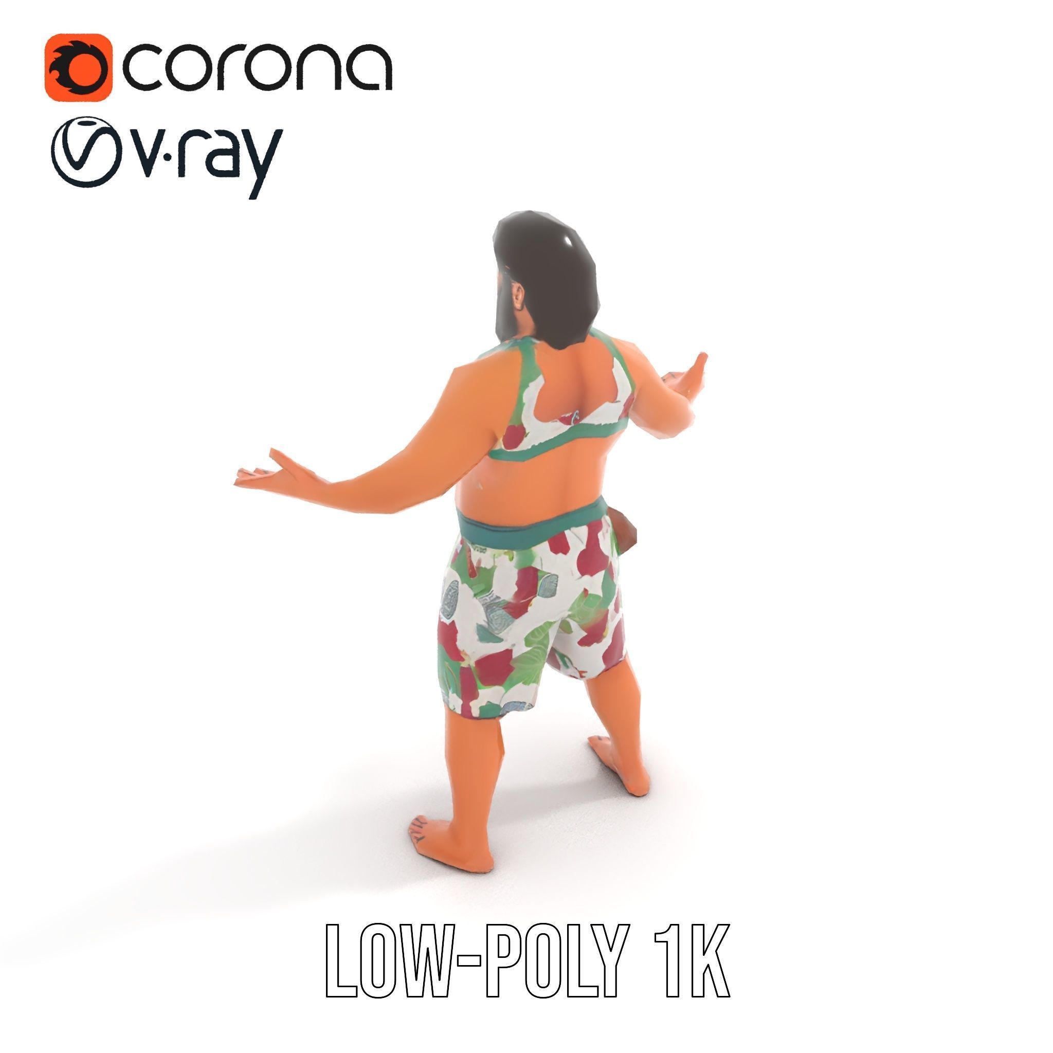 Beachwear Muscle Guy Character Model  Rigged and Animated Low-poly 3D model_22