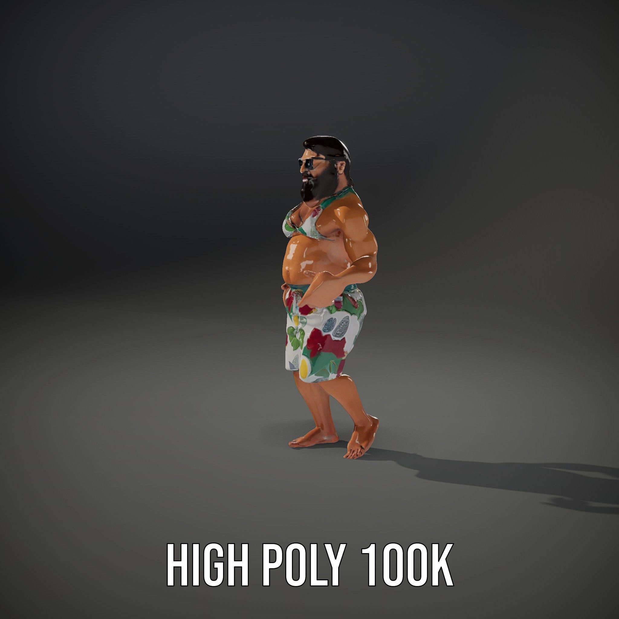 Beachwear Muscle Guy Character Model  Rigged and Animated Low-poly 3D model_14