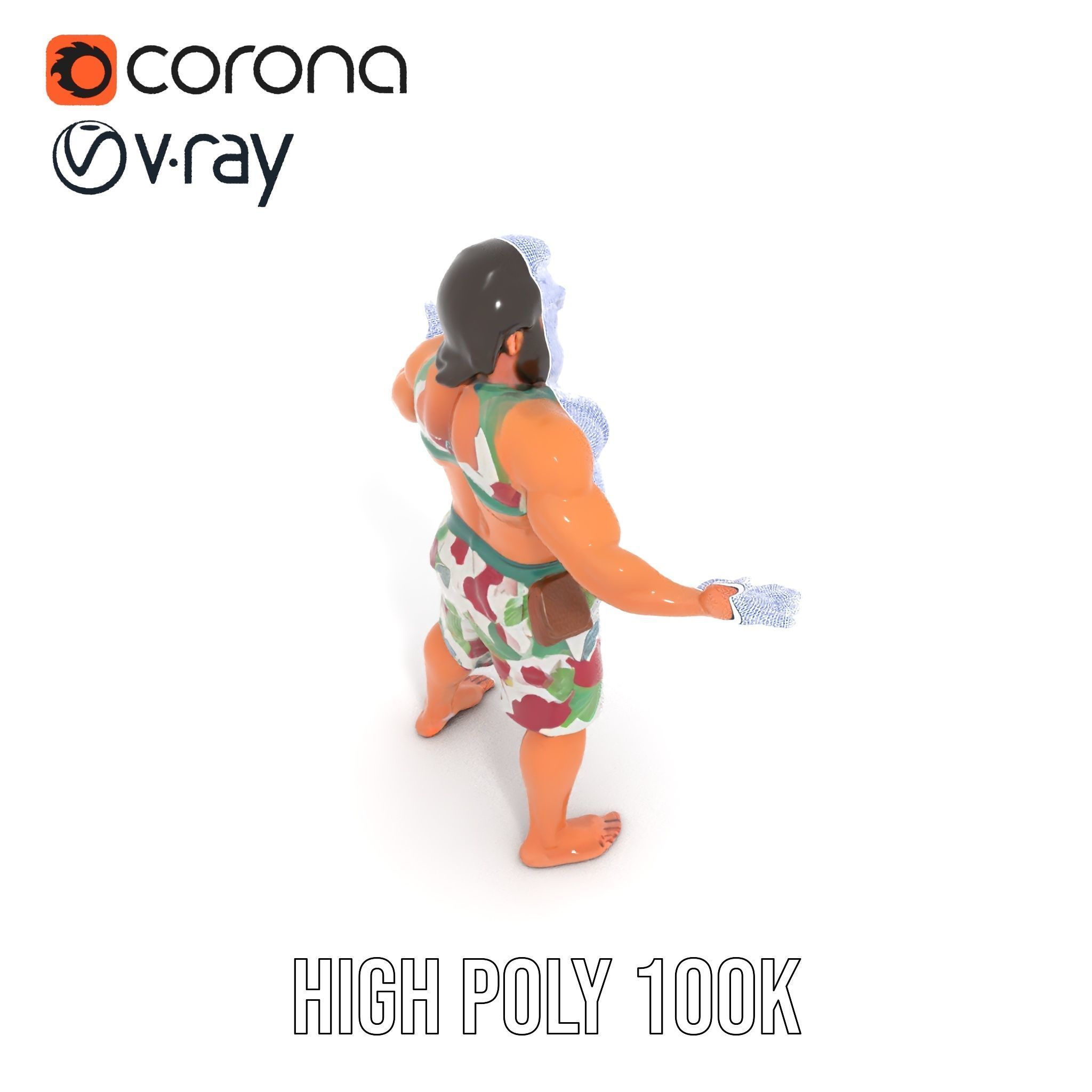 Beachwear Muscle Guy Character Model  Rigged and Animated Low-poly 3D model_35