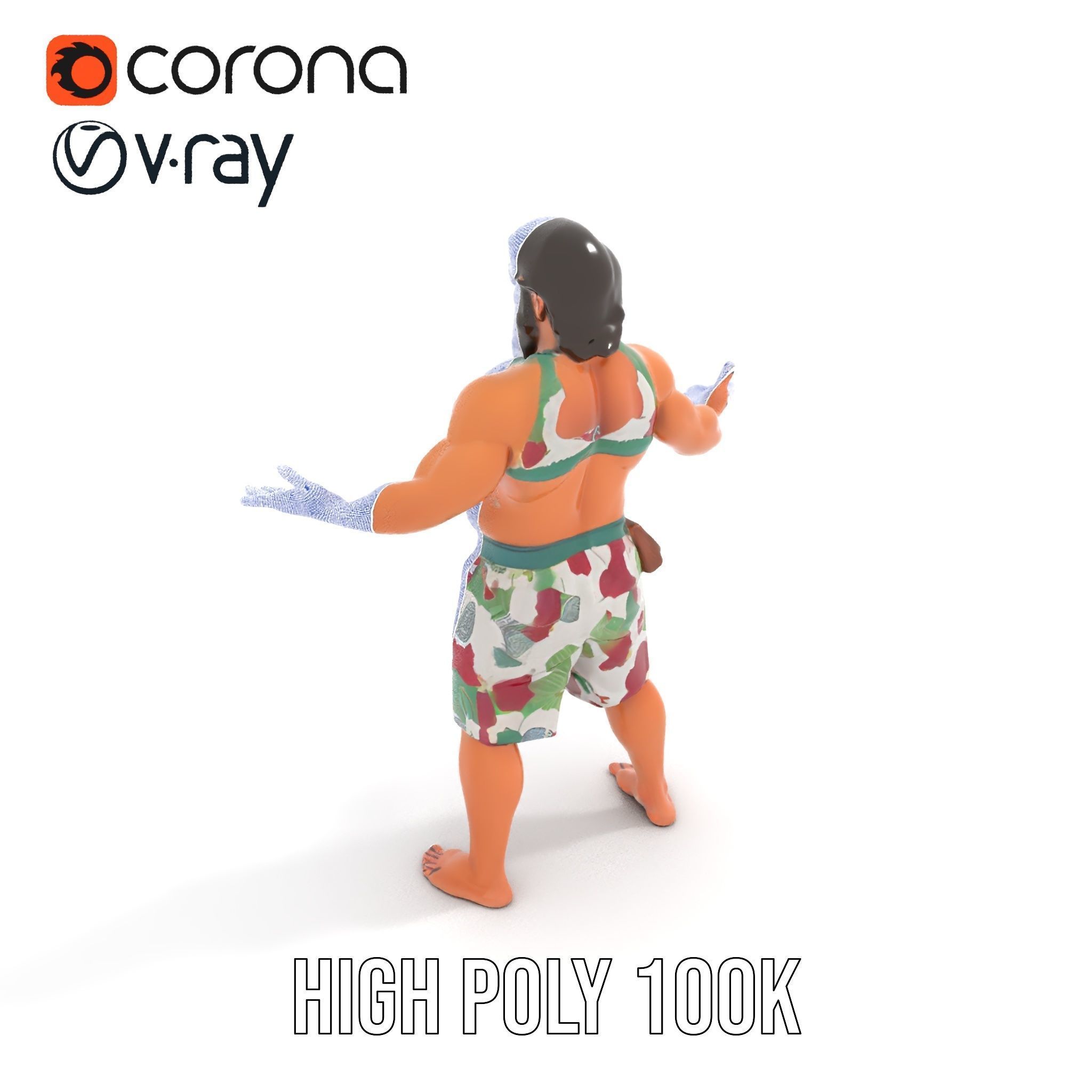 Beachwear Muscle Guy Character Model  Rigged and Animated Low-poly 3D model_33