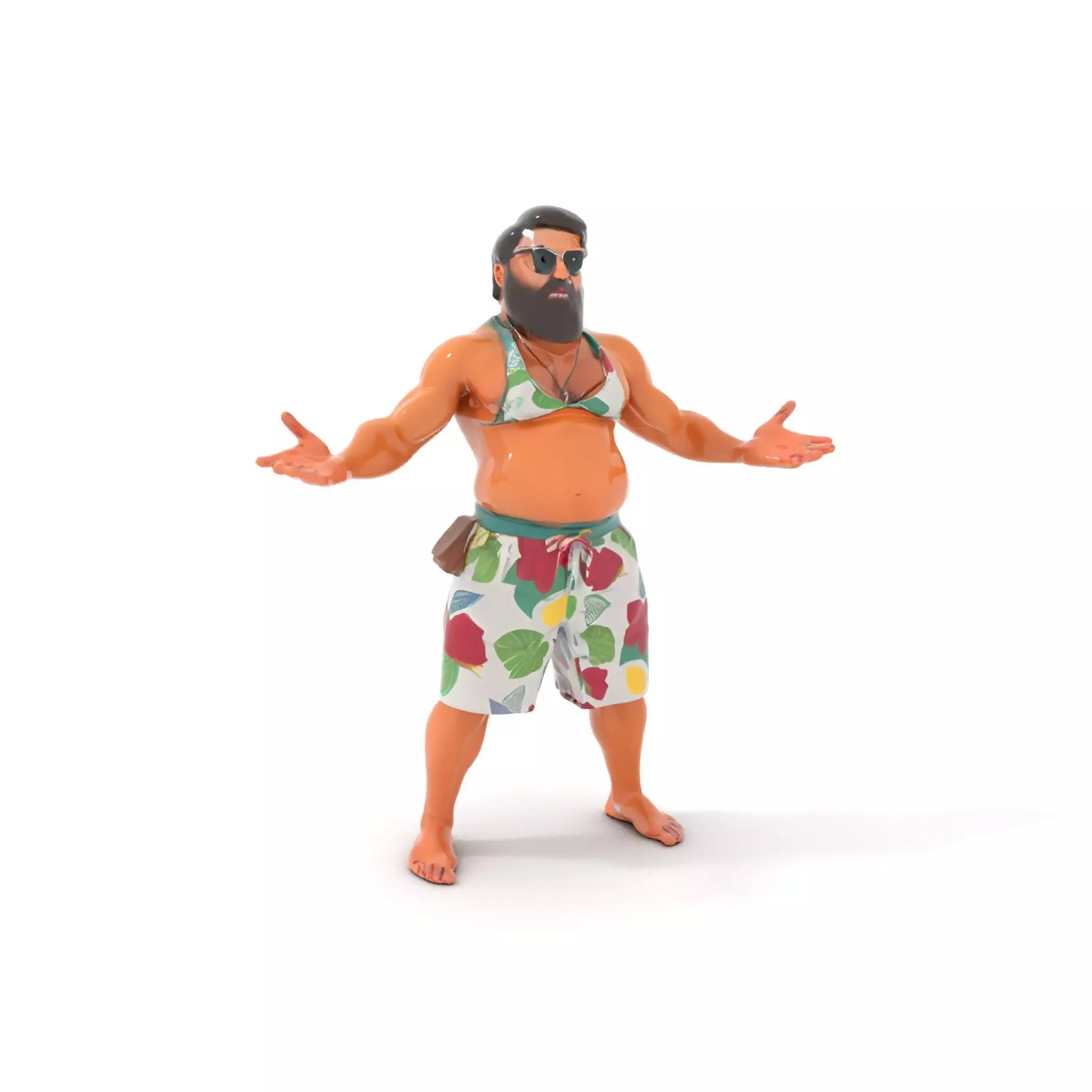 Beachwear Muscle Guy Character Model  Rigged and Animated Low-poly 3D model_0