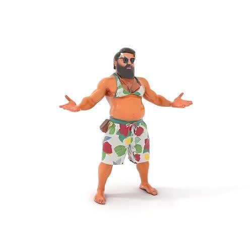 Beachwear Muscle Guy Character Model  Rigged and Animated Low-poly 3D model