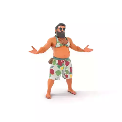 Beachwear Muscle Guy Character Model  Rigged and Animated Low-poly 3D model
