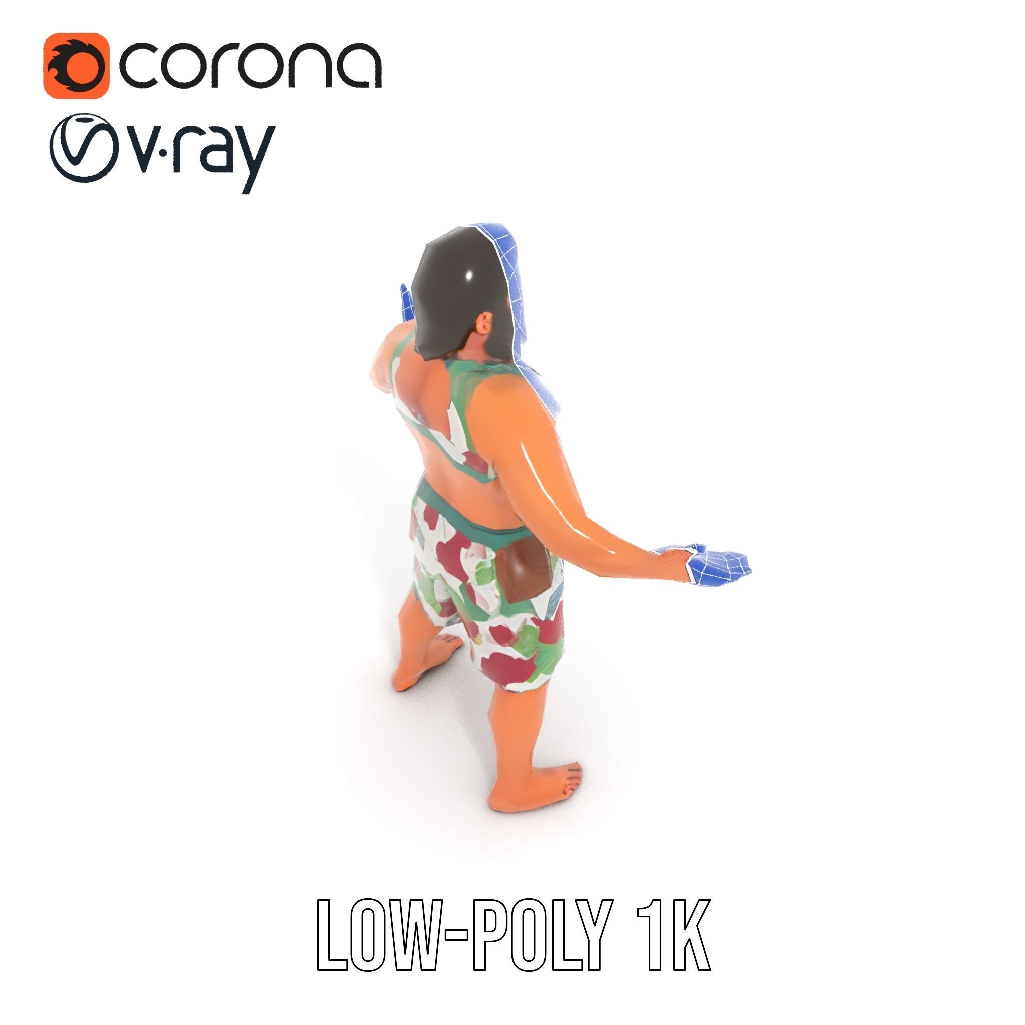 Beachwear Muscle Guy Character Model  Rigged and Animated Low-poly 3D model_16